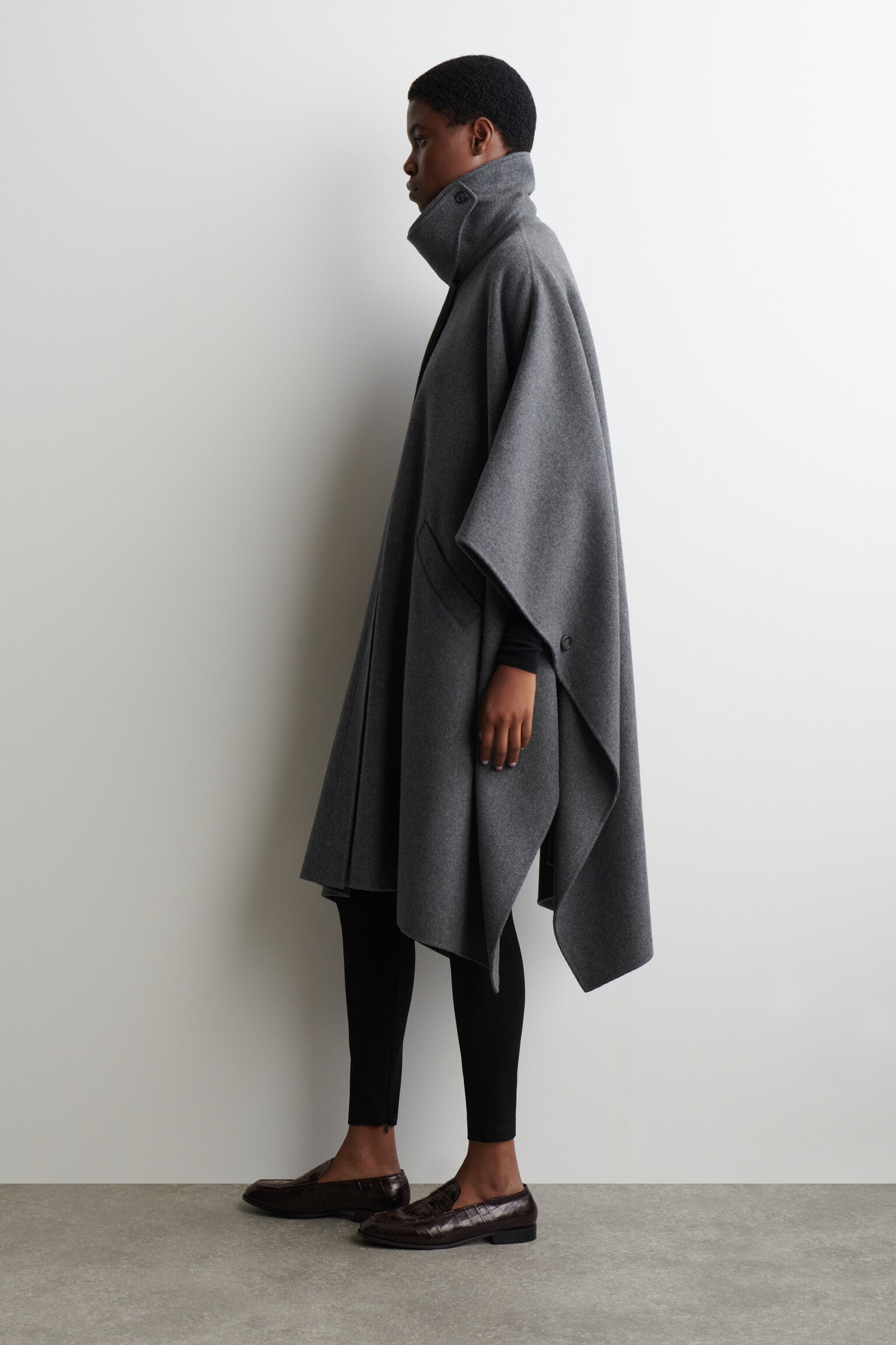 CAPE LONGUE EN LAINE DOUBLE FACE - GRIS/BEIGE - 6
