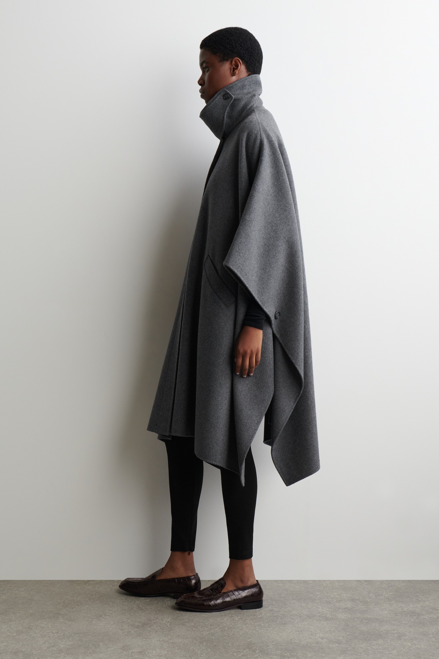 LONGLINE DOUBLE-FACED WOOL CAPE - GREY/BEIGE - 7