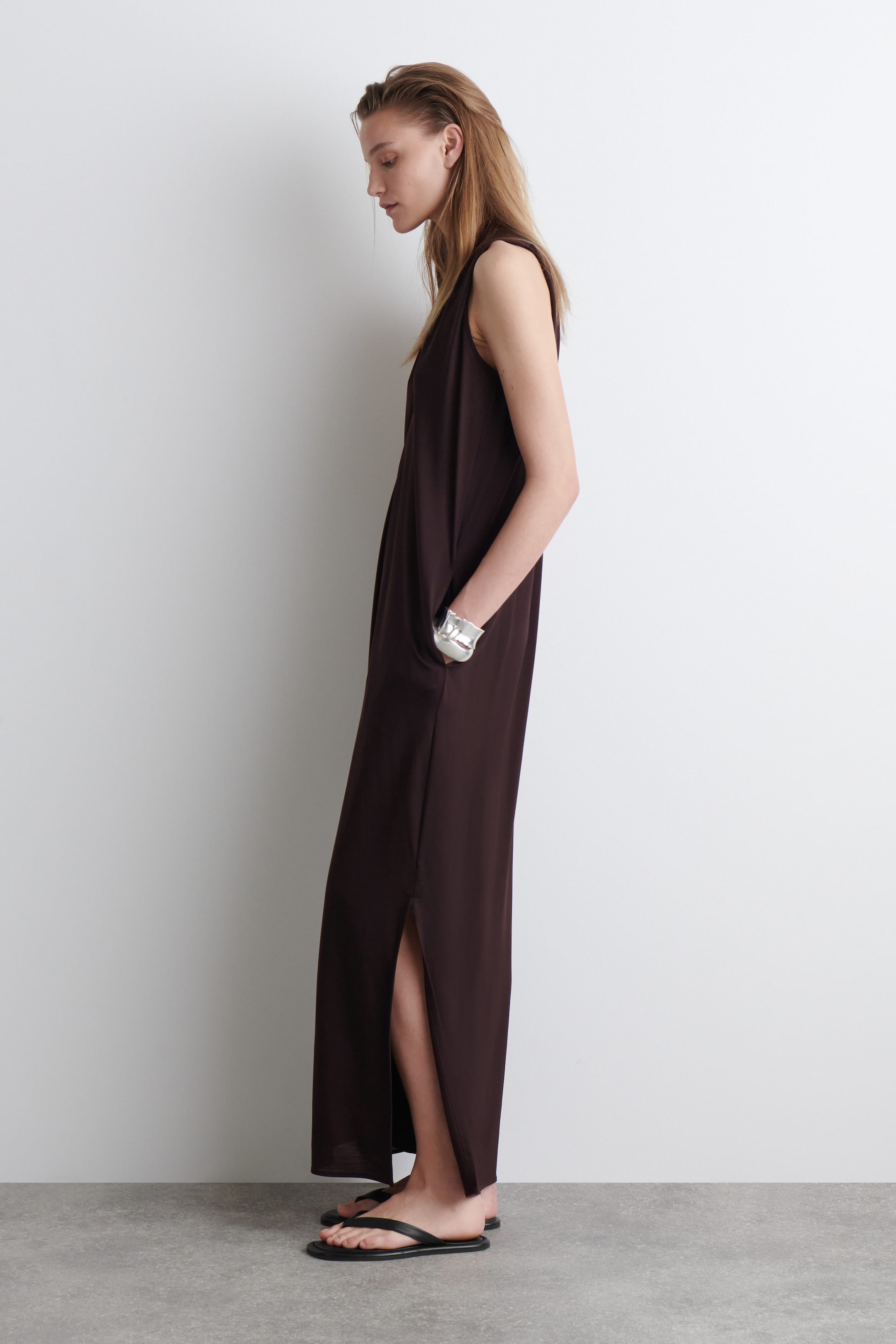 DRAPED V-NECK MAXI DRESS