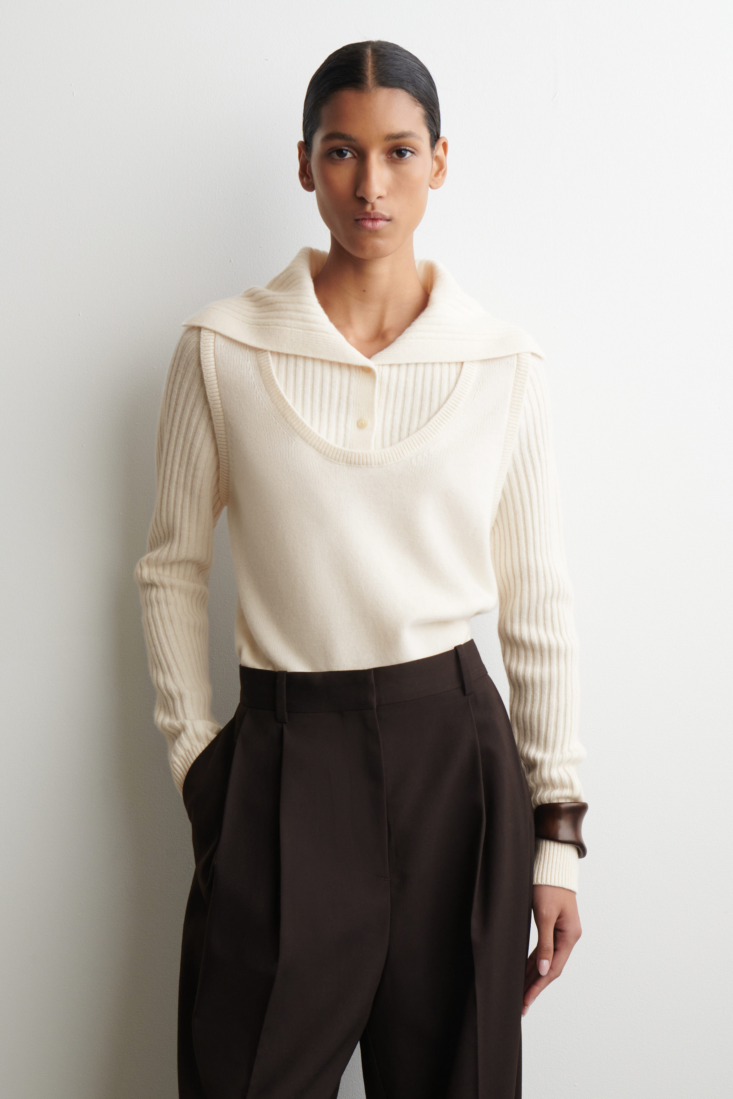 LAYERED MERINO WOOL SWEATER - IVORY | COS US