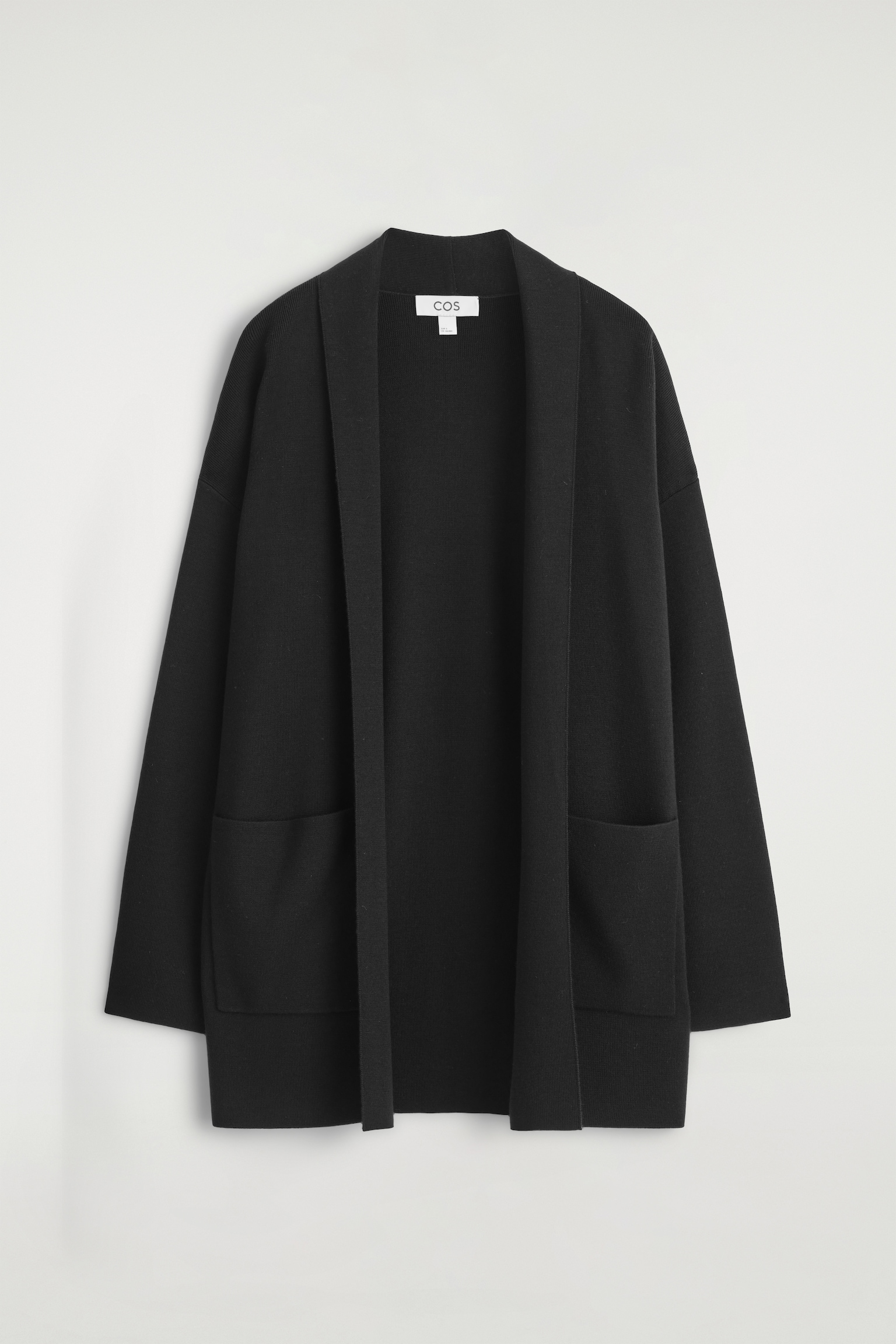 DRAPED-COLLAR MERINO WOOL CARDIGAN - BLACK - 2
