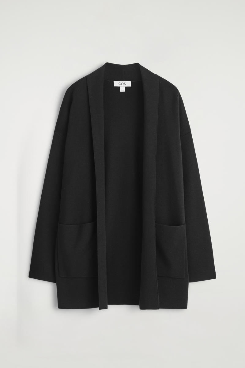 Cos Draped-collar Merino Wool Cardigan In Black