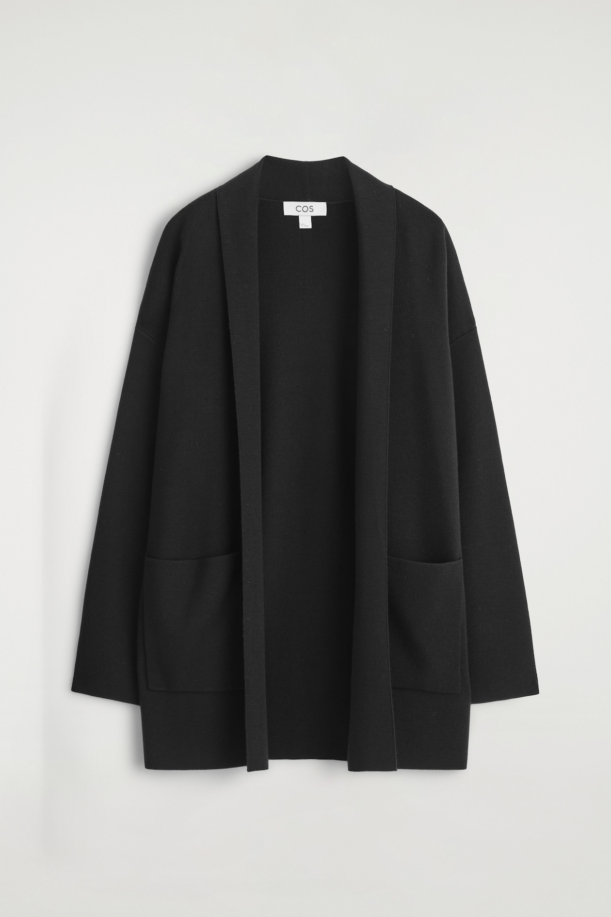 DRAPED-COLLAR MERINO WOOL CARDIGAN — BLACK