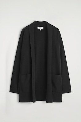 DRAPED-COLLAR MERINO WOOL CARDIGAN — BLACK 2