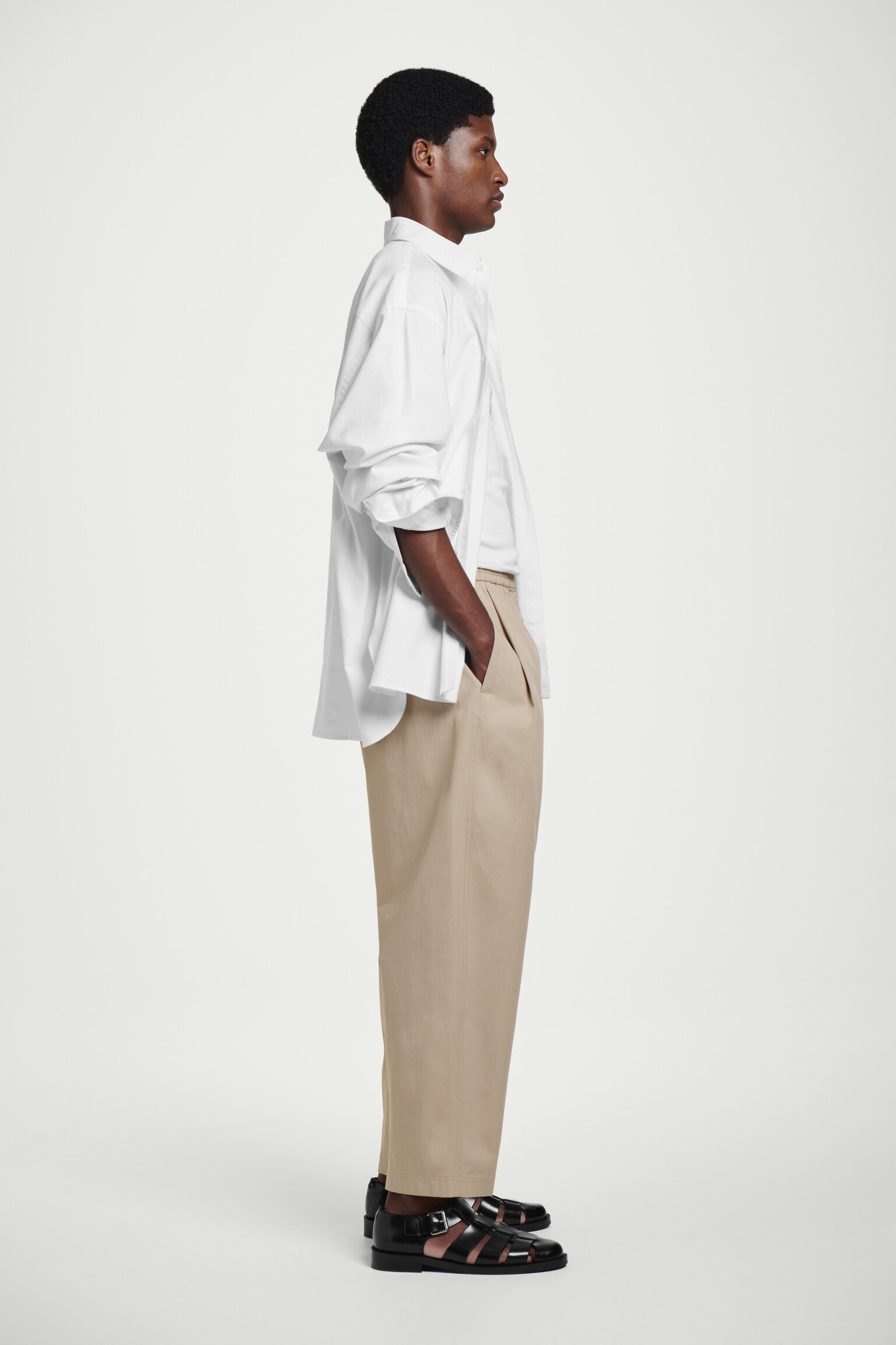 PANTALON COURT LARGE À TAILLE ÉLASTIQUÉE - TAUPE/VERT - 3