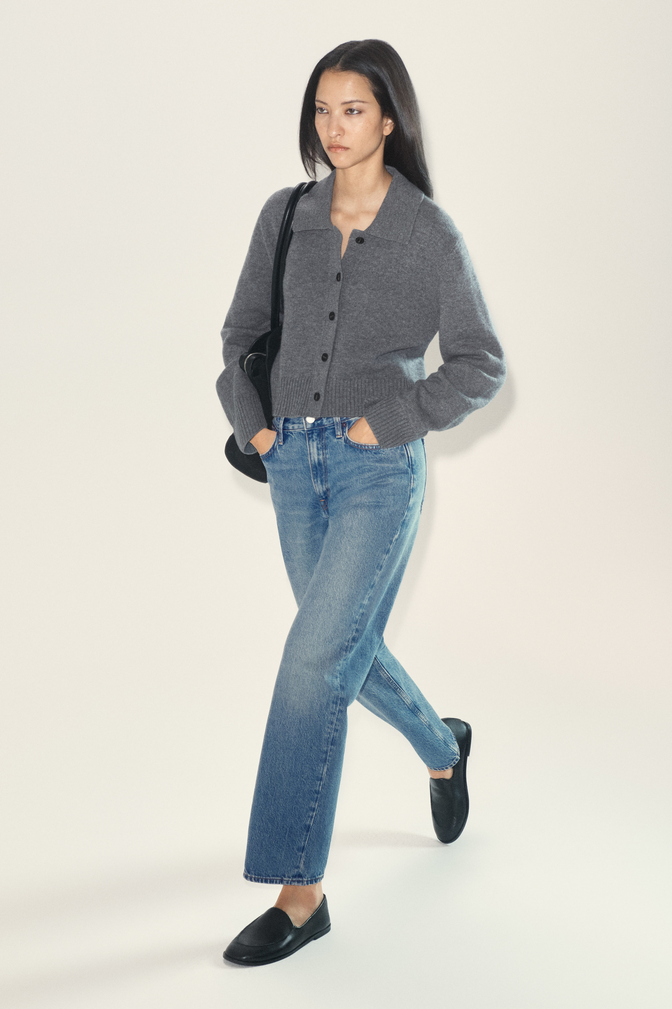 COLLARED MERINO WOOL CARDIGAN - GRAY MÉLANGE | COS US
