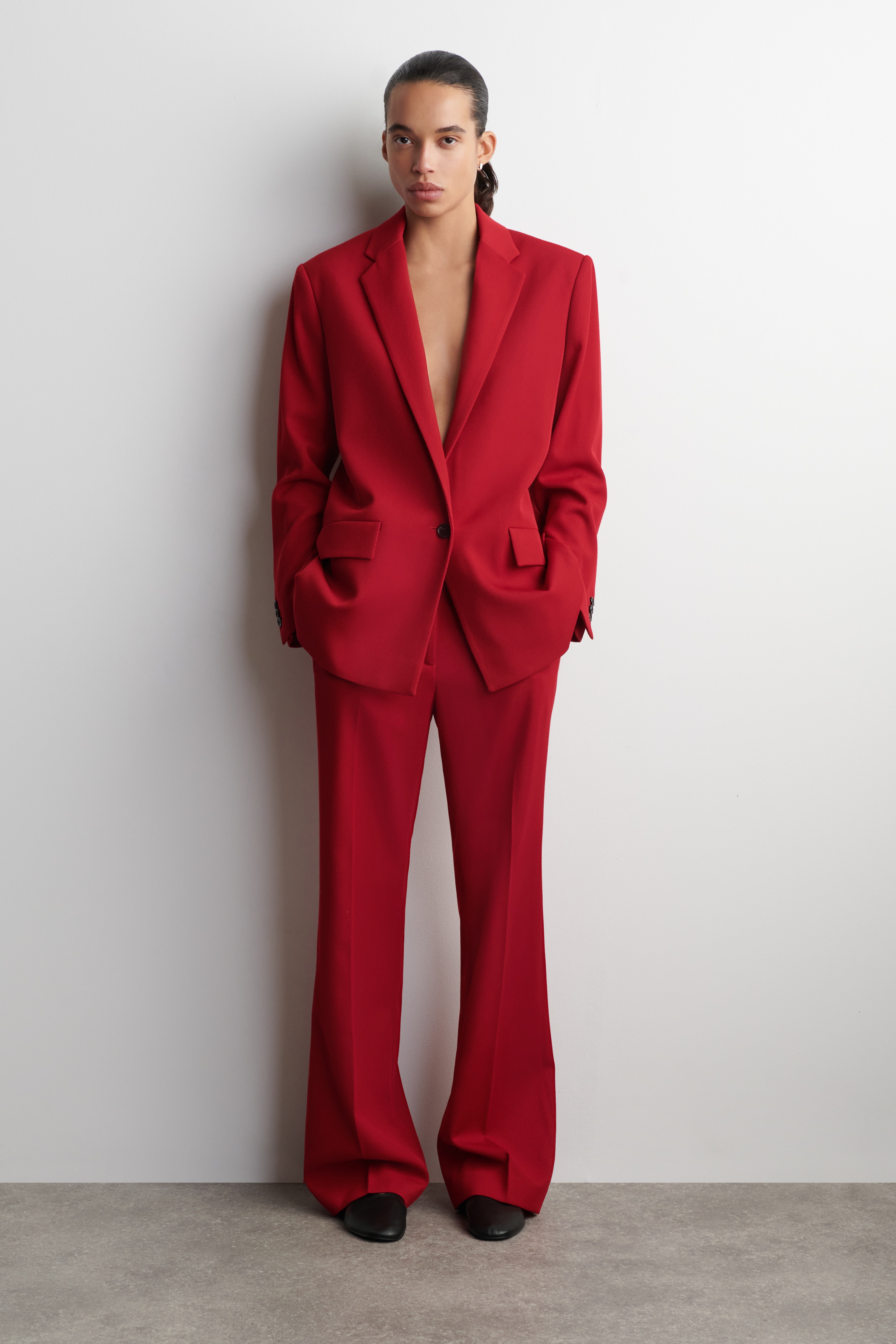 BLAZER CROISÉ EN LAINE MÉLANGÉE - ROUGE