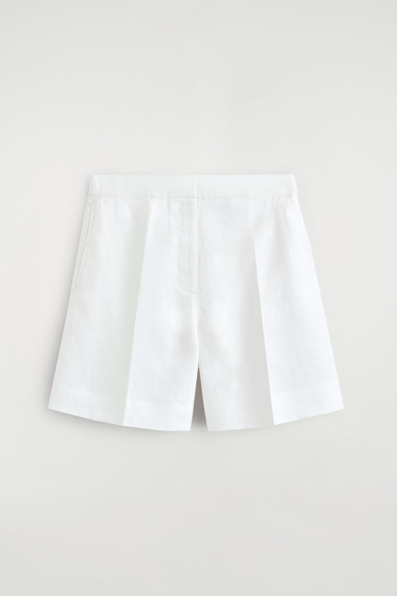 COS Tailored Elasticated Linen Shorts White Women's Size 44