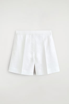 TAILORED ELASTICATED LINEN SHORTS — WHITE 6