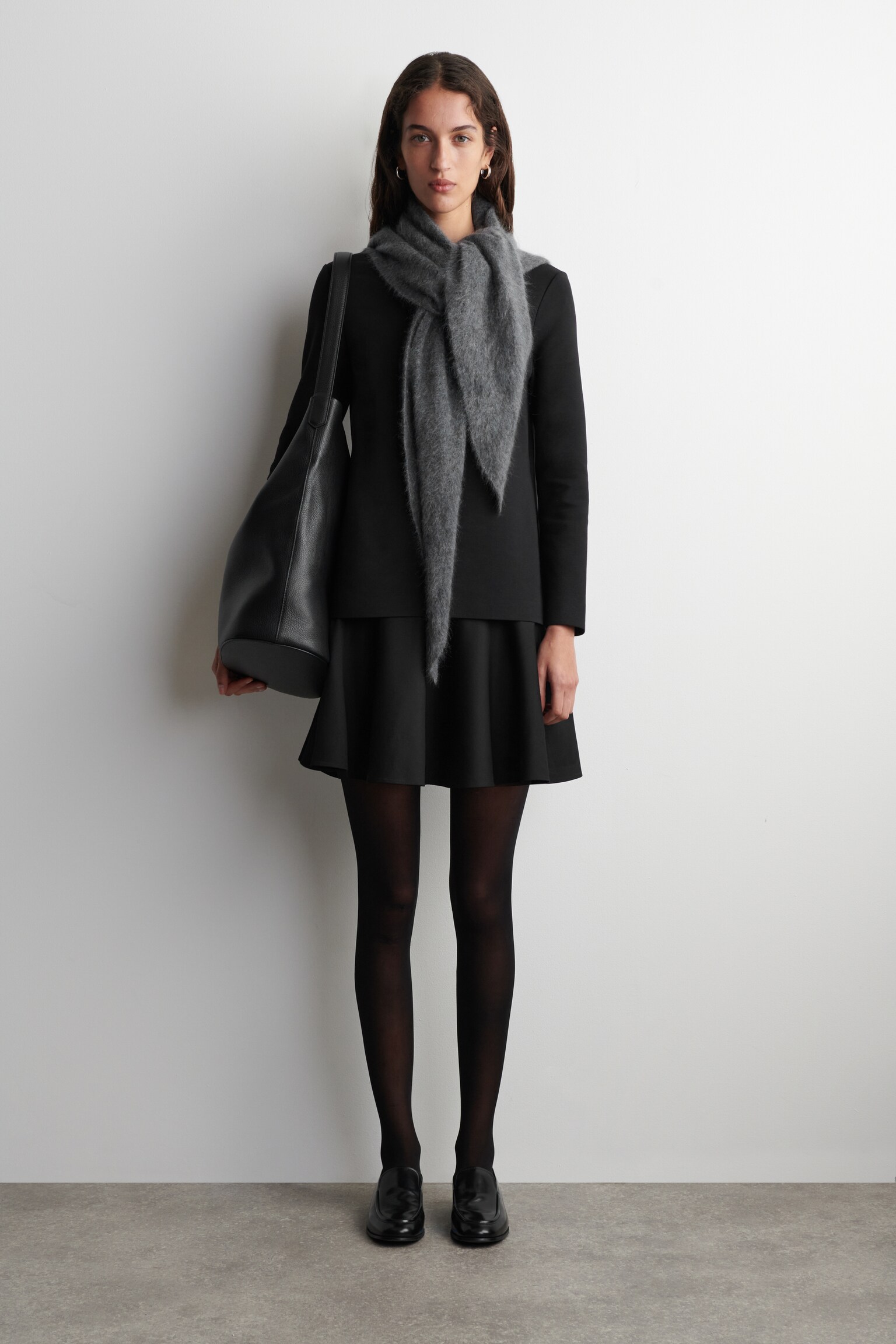 LAYERED LONG-SLEEVED MINI DRESS - BLACK - 1