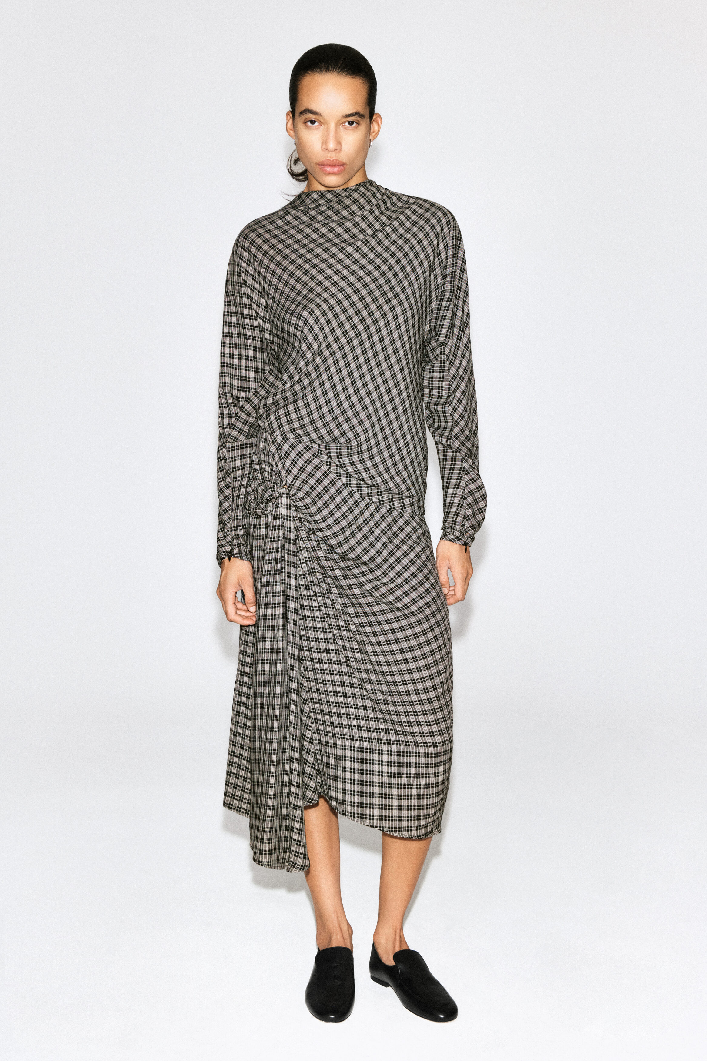 Draped Checked Midi Skirt by COS