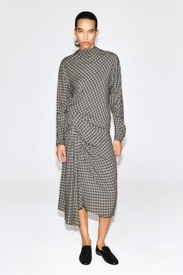 DRAPED CHECKED MIDI SKIRT — GRAY / CHECKED 1