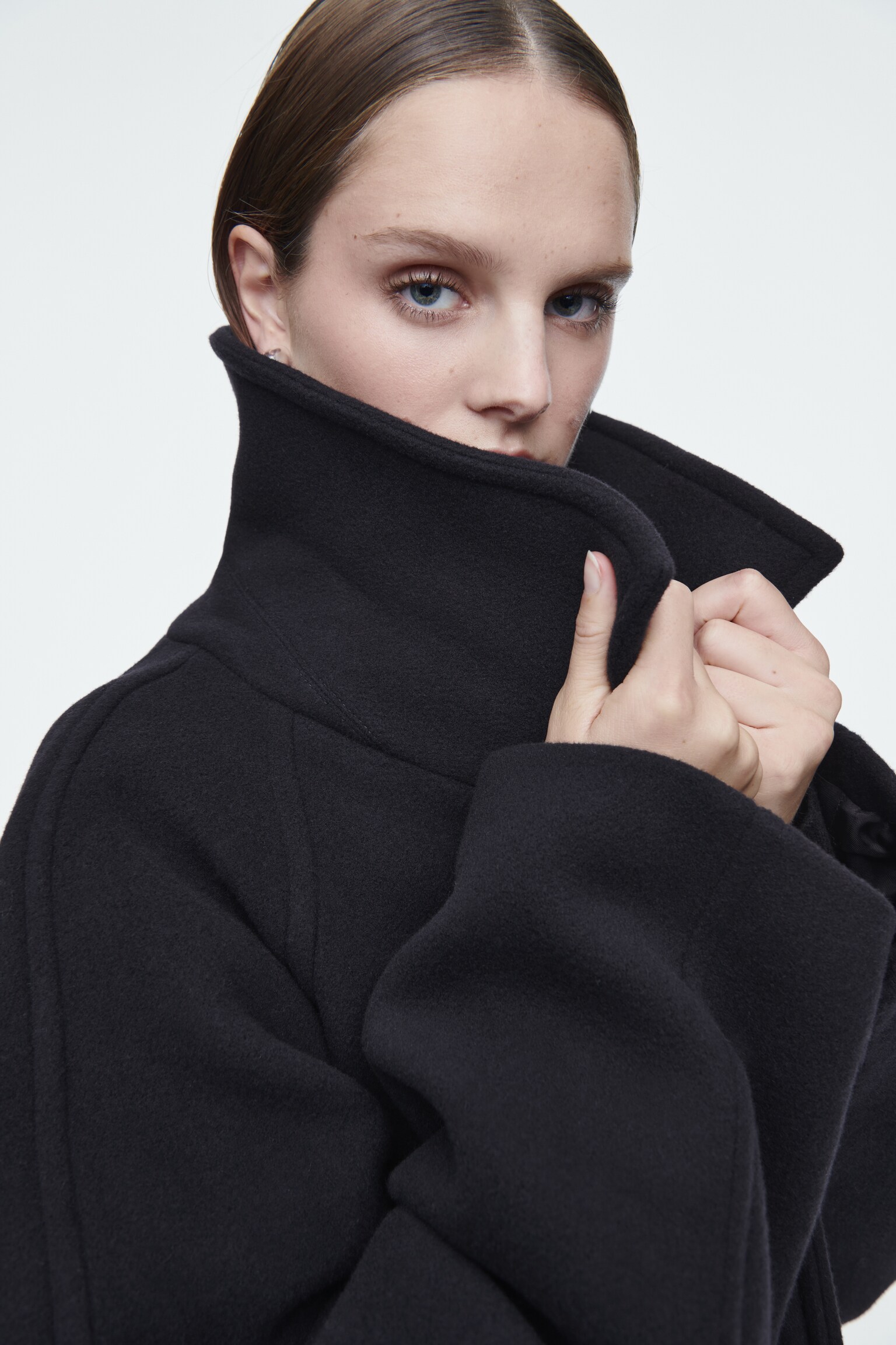 OVERSIZED SINGLE-BREASTED WOOL COAT - NAVY - 4