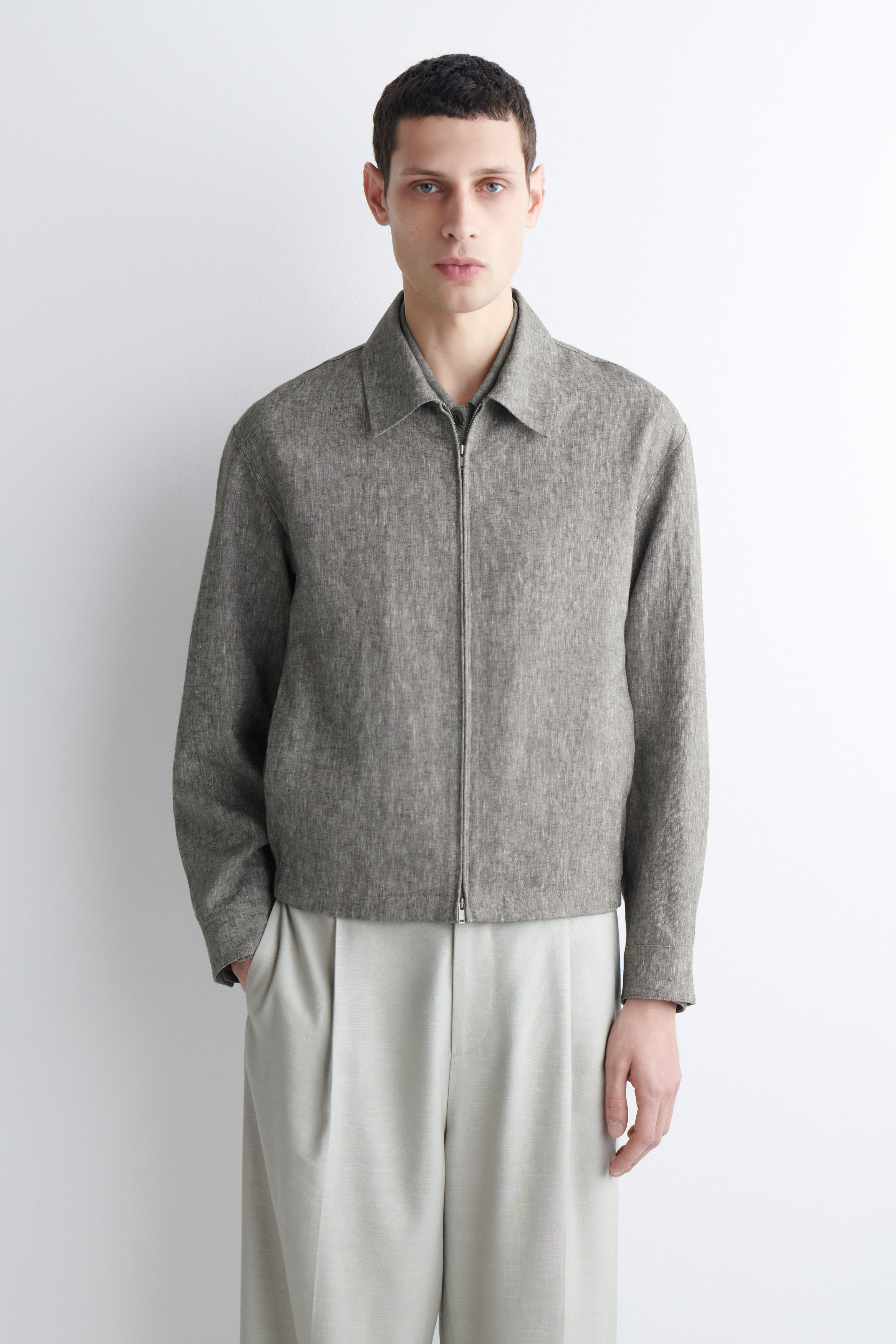 LINEN BLOUSON JACKET - GRAY MÉLANGE | COS US