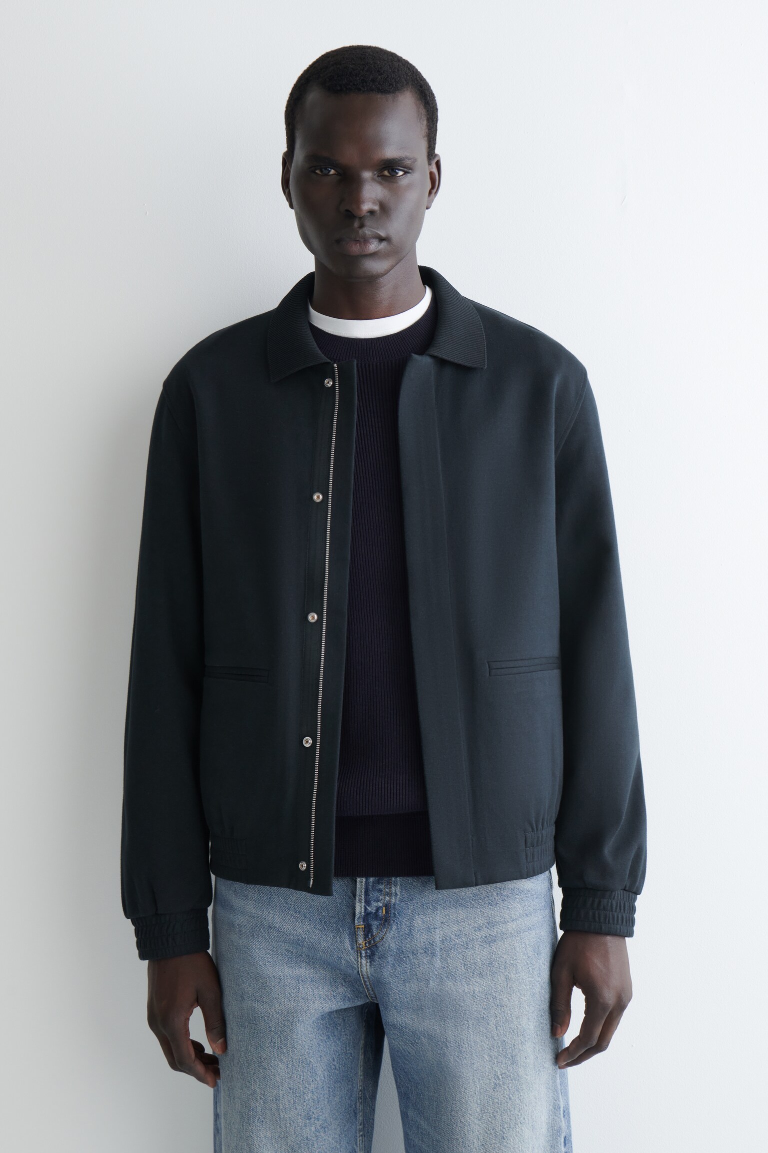 CHAQUETA HARRINGTON DE PUNTO - AZUL MARINO/VERDE OSCURO