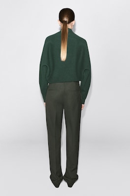 TAILORED TWILL FLARED PANTS — KHAKI 4