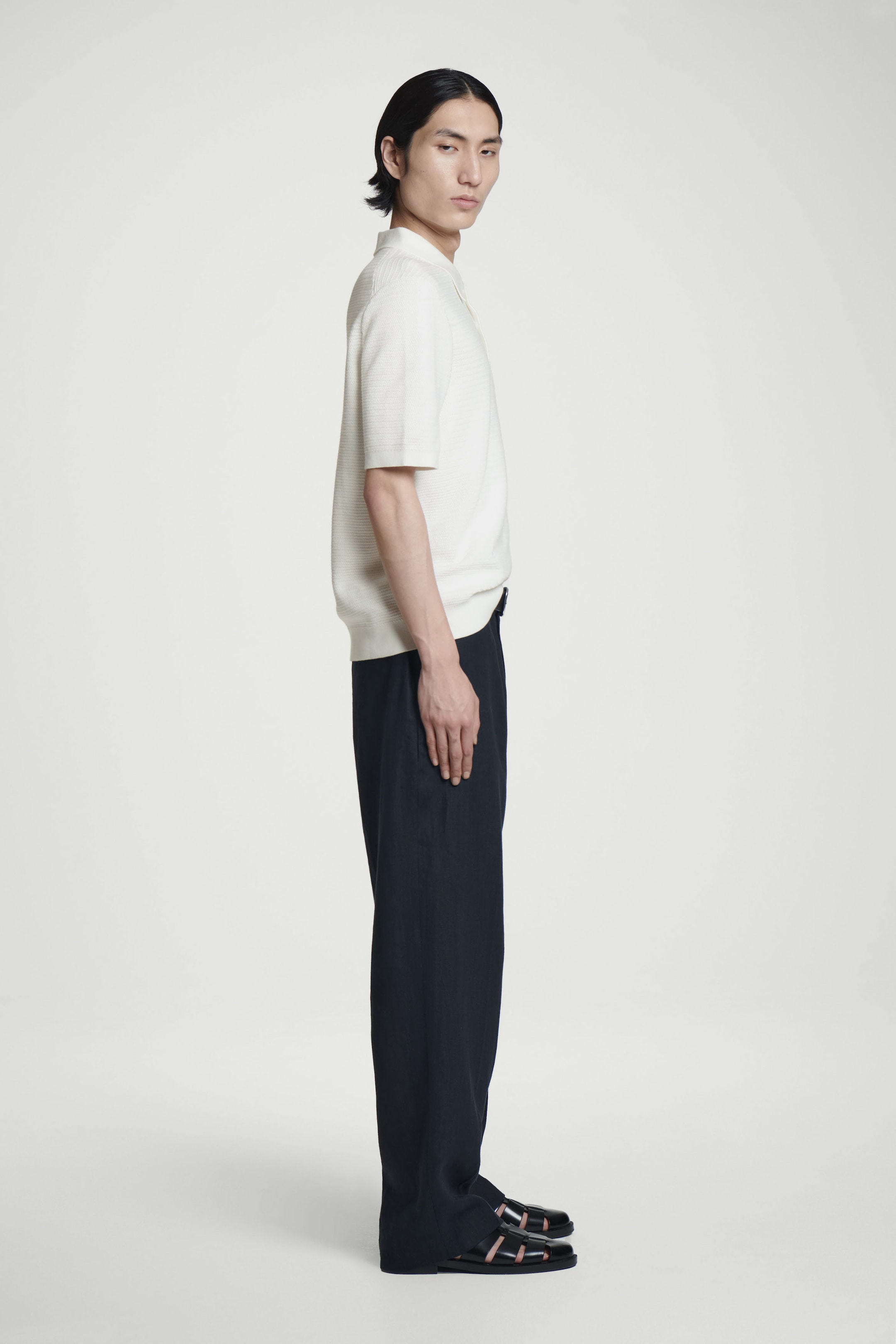 TEXTURED KNITTED COTTON POLO SHIRT