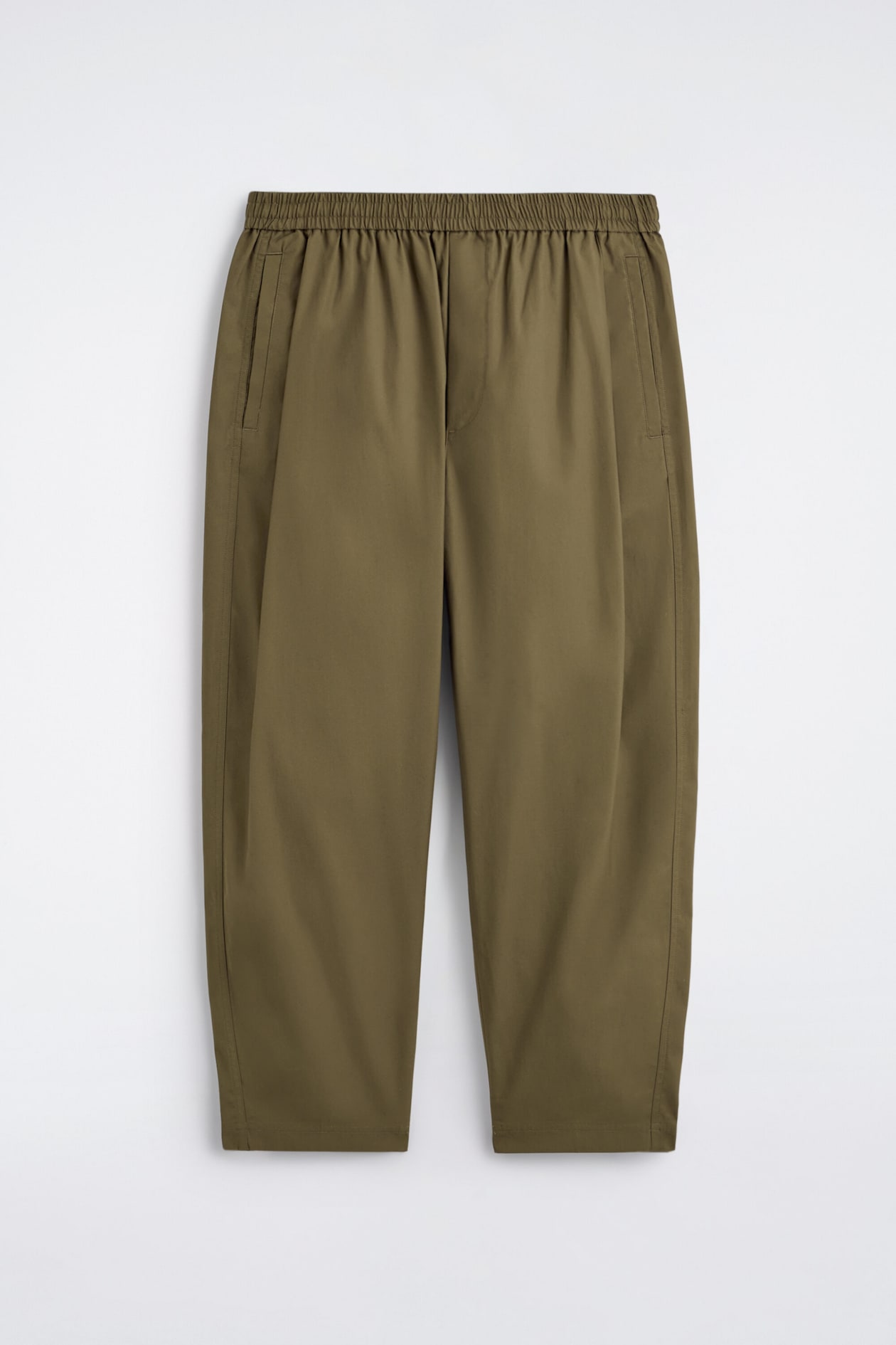 CROPPED ELASTICATED RELAXED-FIT WIDE-LEG TROUSERS