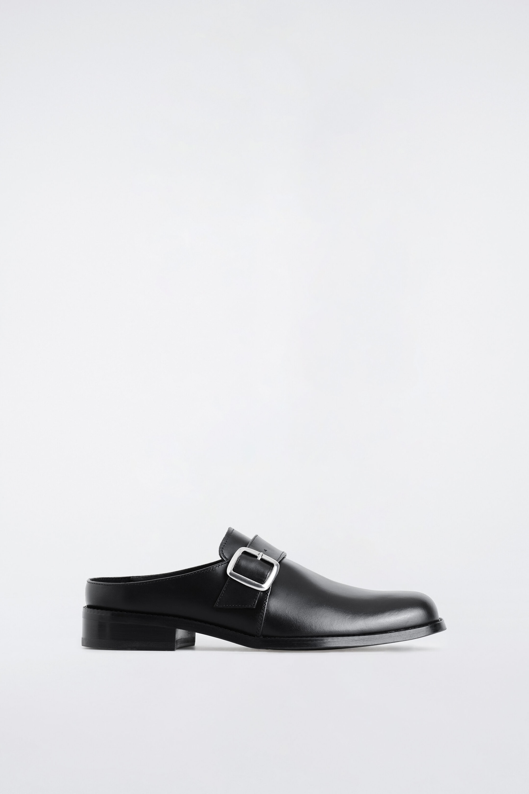 BUCKLED LEATHER MULES