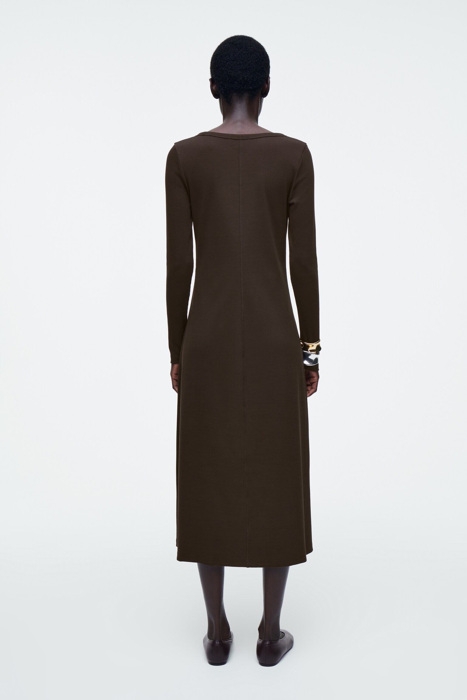 VESTIDO MIDI DE ALGODÓN - MARRÓN/AZUL MARINO - 5