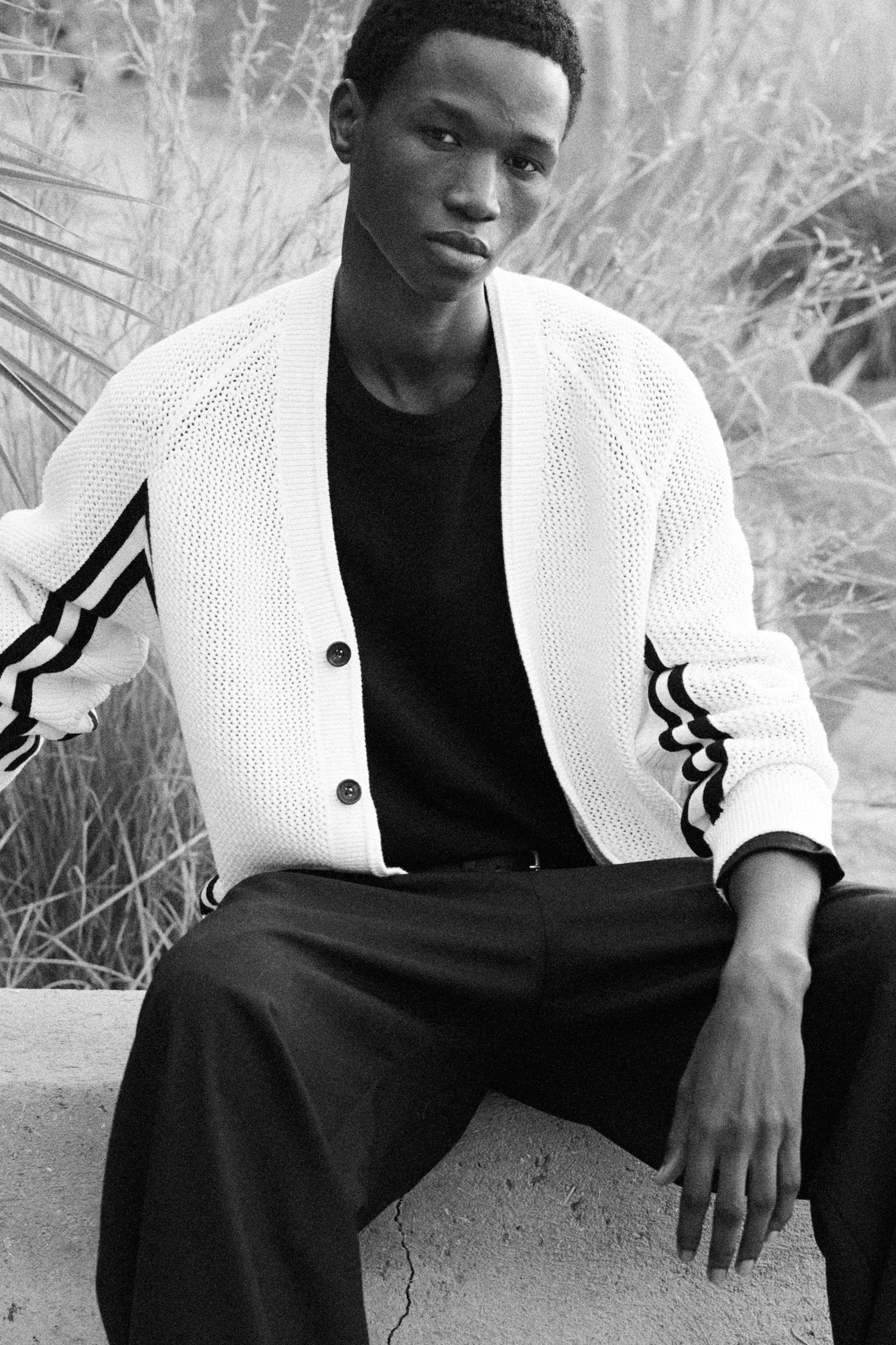 CARDIGAN À RAYURES EN MAILLE AJOURÉE DE COTON