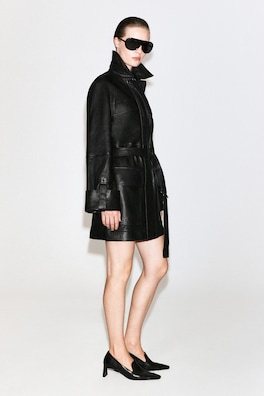 BELTED LEATHER WORKWEAR JACKET — BLACK 3