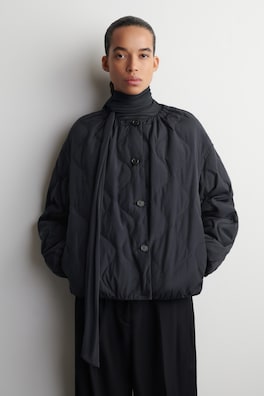 GATHERED QUILTED DOWN JACKET — NAVY 2