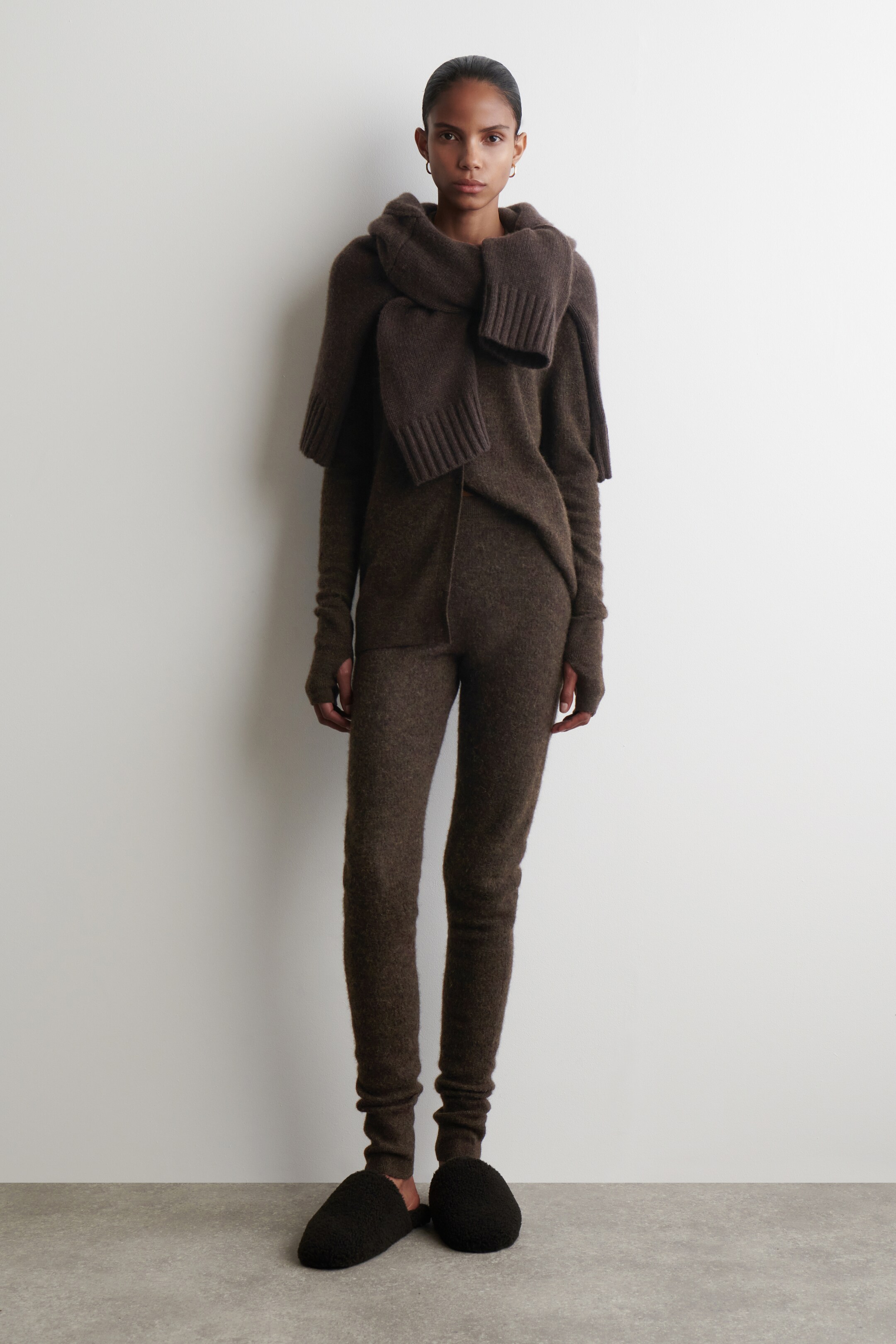 View larger image: ALPACA MERINO WOOL HIGH-NECK CARDIGAN - BROWN MÉLANGE - Ladies | H&M GB 2