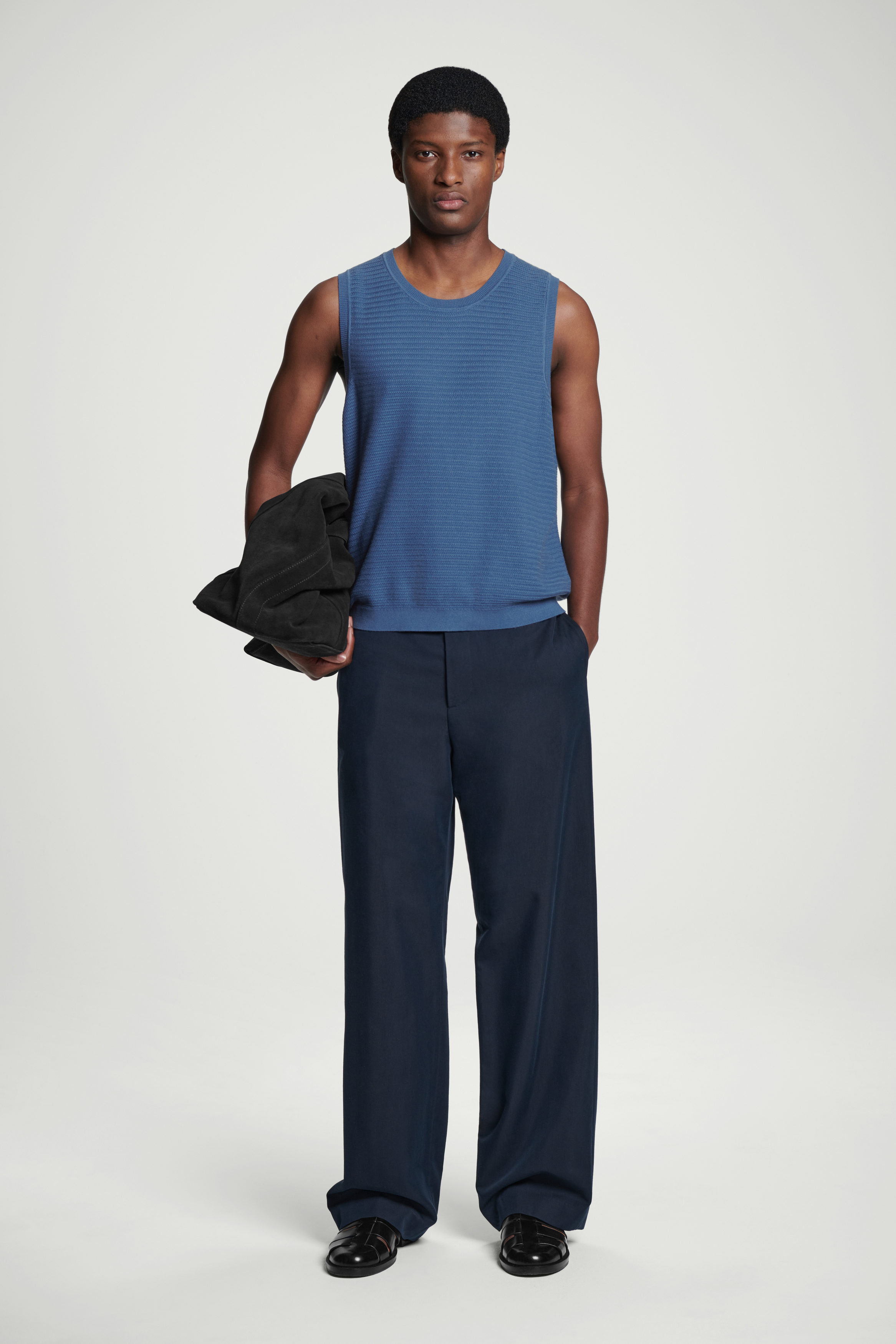 TEXTURED KNITTED COTTON TANK TOP - BLUE | COS US