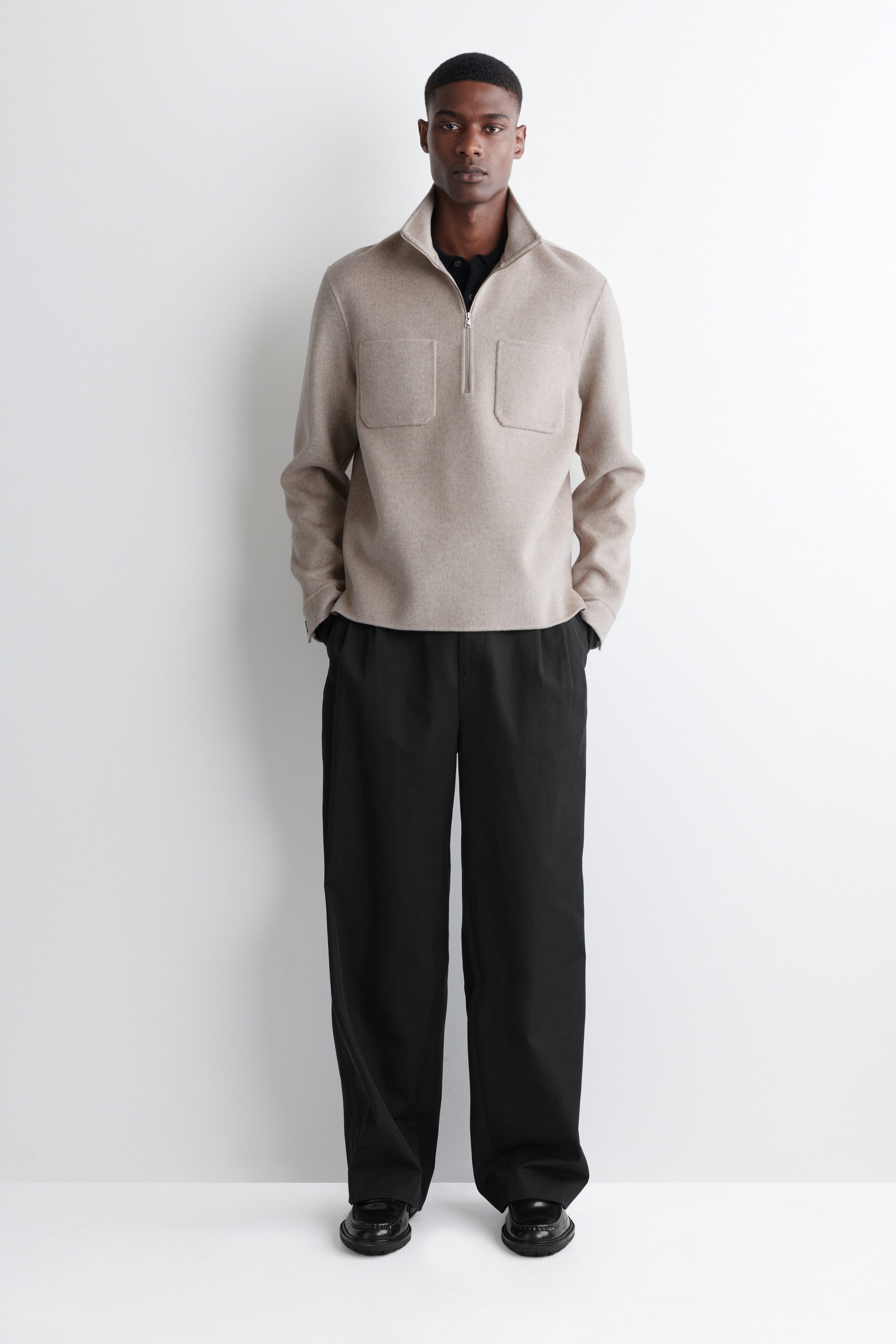 DOUBLE-FACED WOOL ZIP-UP OVERSHIRT