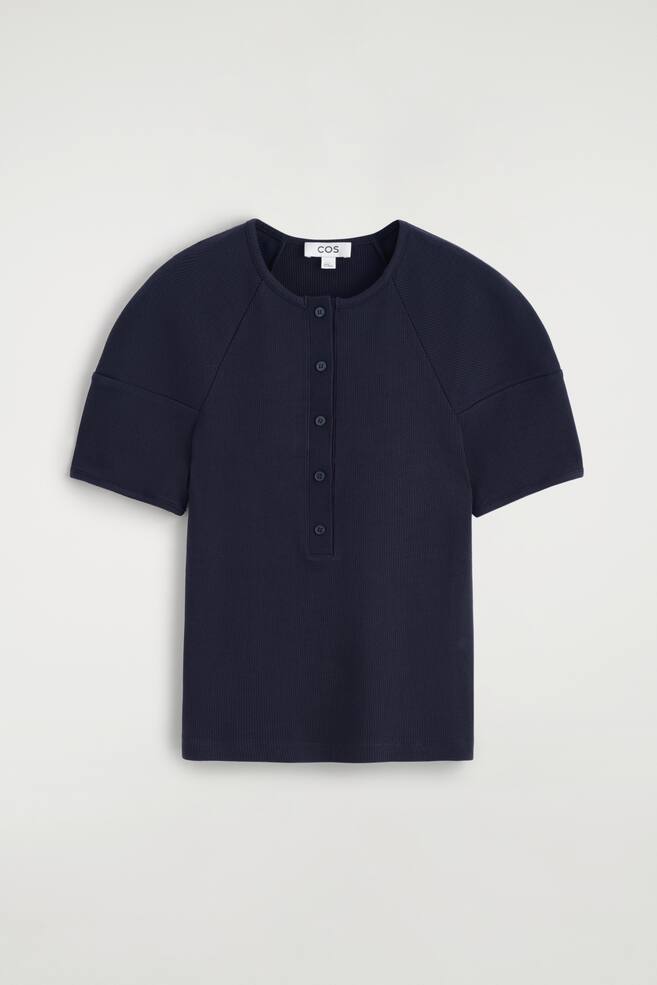 ROUNDED RIBBED JERSEY HENLEY TOP - NAVY/GREY MÉLANGE/WHITE - 1