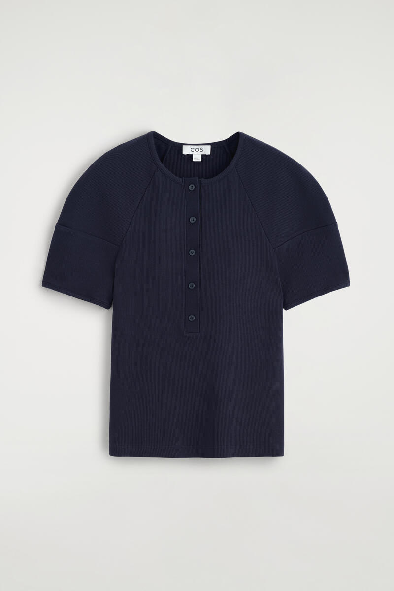 Rounded Ribbed Jersey Henley Top