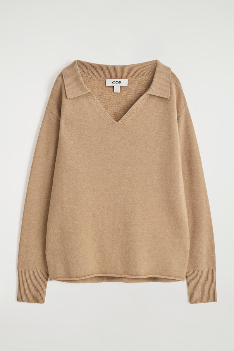 Cos Merino Wool Polo Sweater In Sand