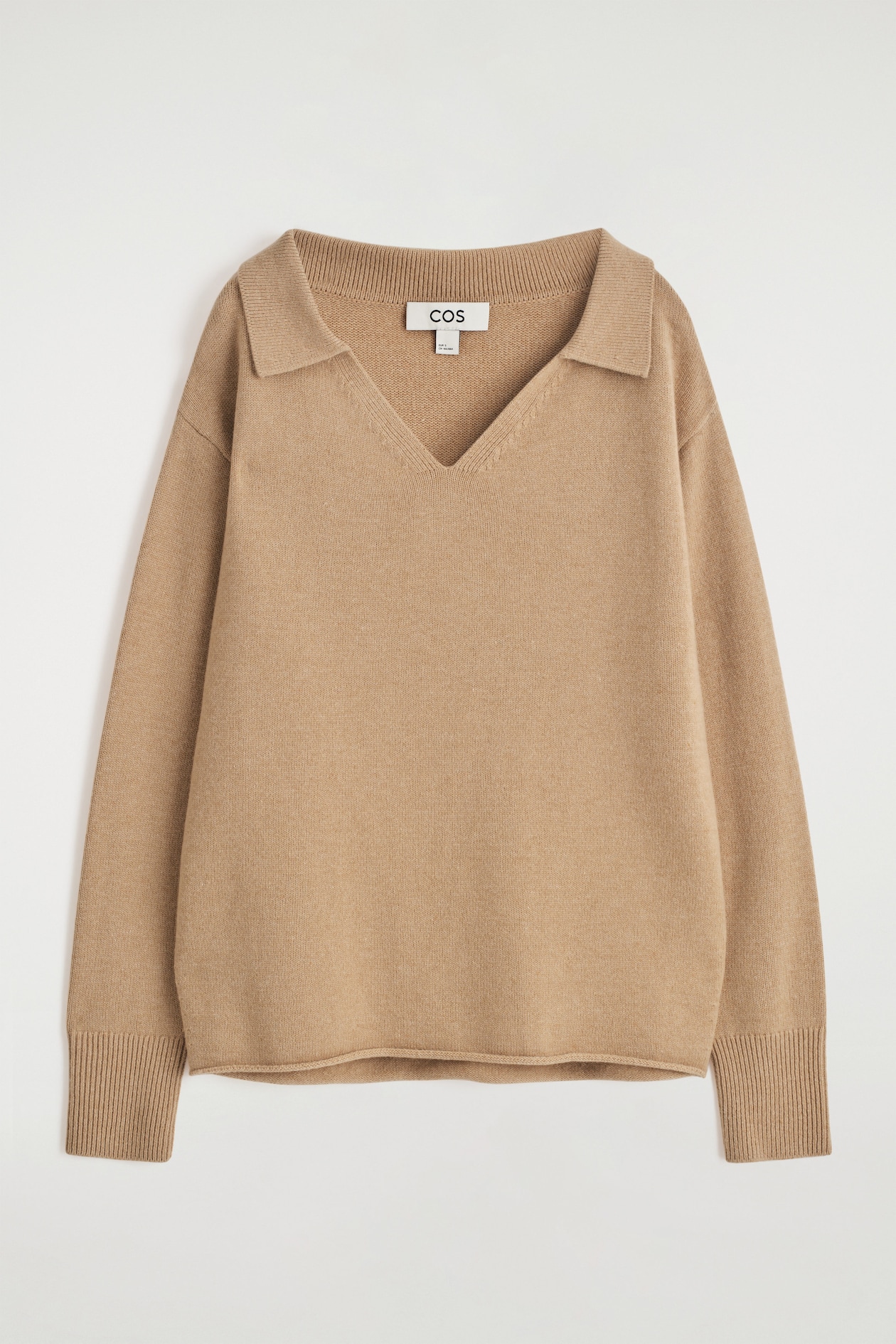MERINO WOOL POLO JUMPER — BEIGE MÉLANGE