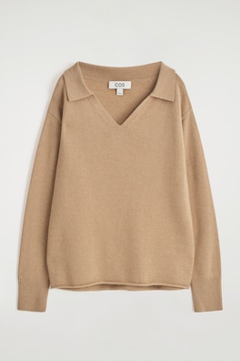 MERINO WOOL POLO JUMPER — BEIGE MÉLANGE 2