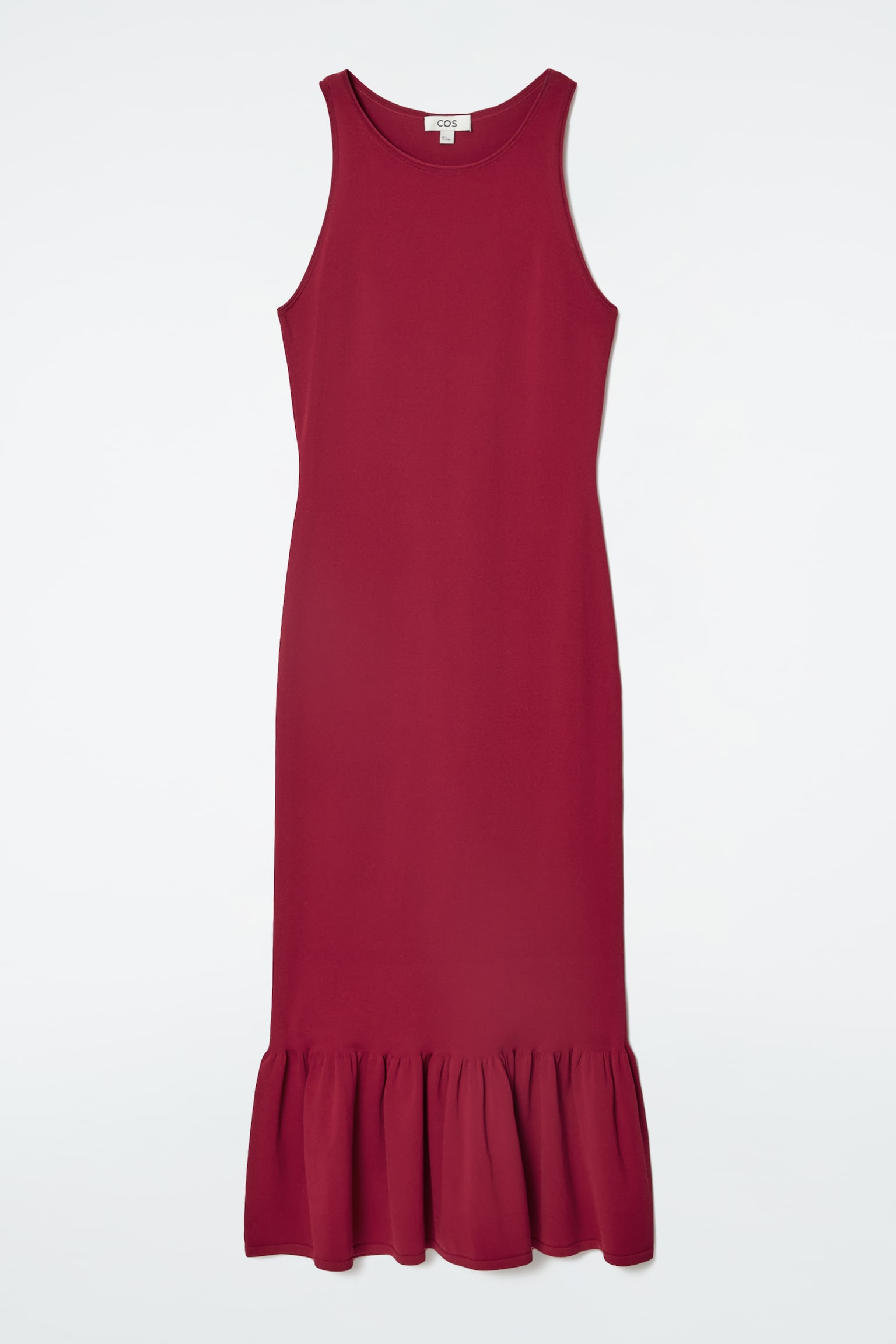ROBE MIDI EN MAILLE OURLET À VOLANTS - ROUGE PROFOND
