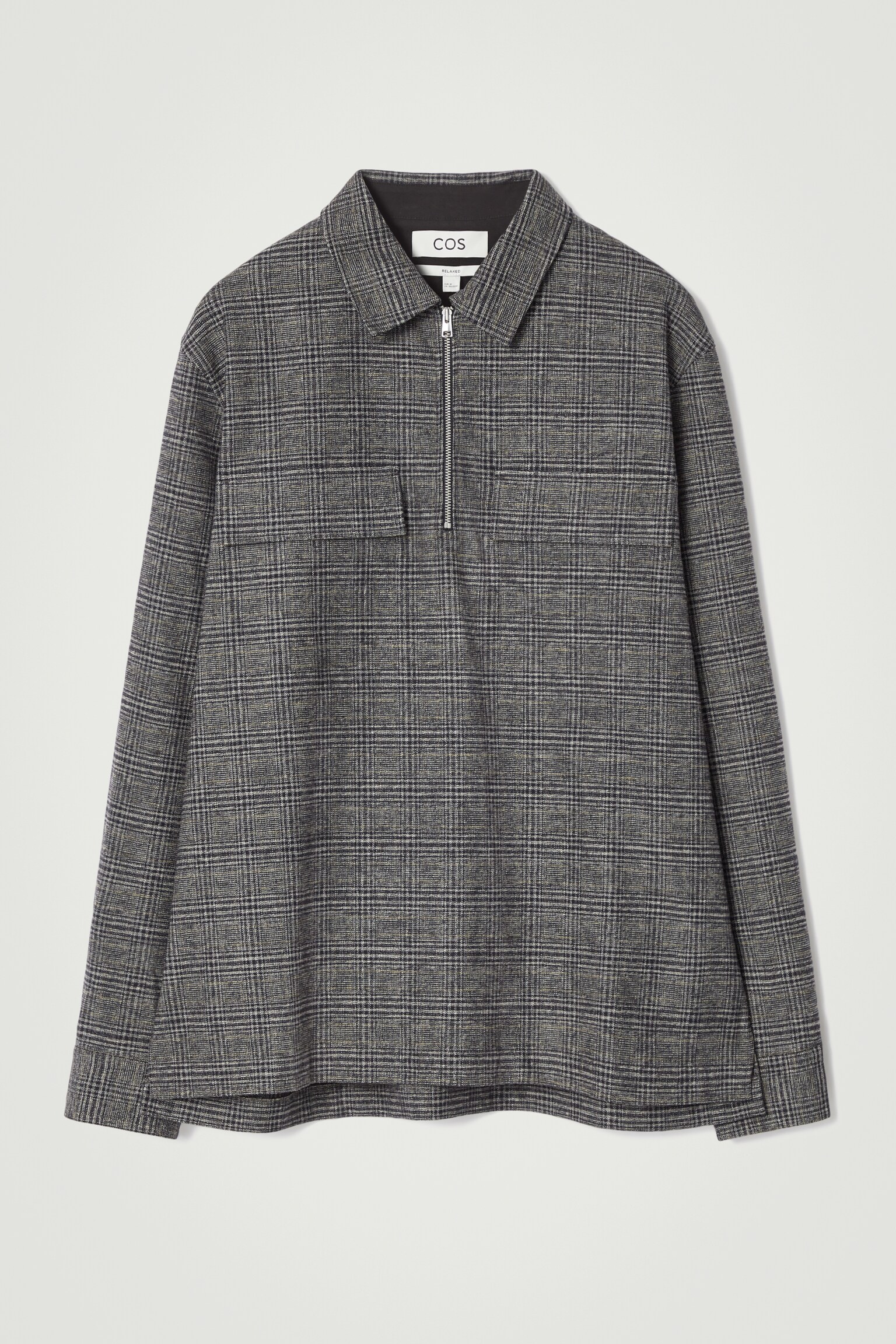 RELAXED CHECKED COTTON HALF-ZIP SHIRT - BLACK / CHECKED