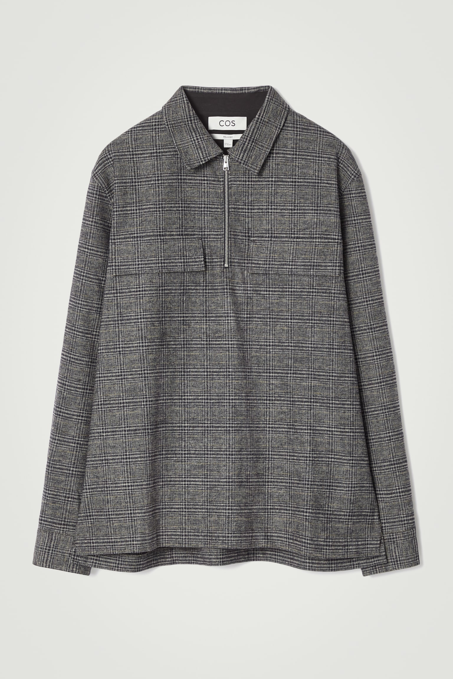 RELAXED CHECKED COTTON HALF-ZIP SHIRT - BLACK / CHECKED