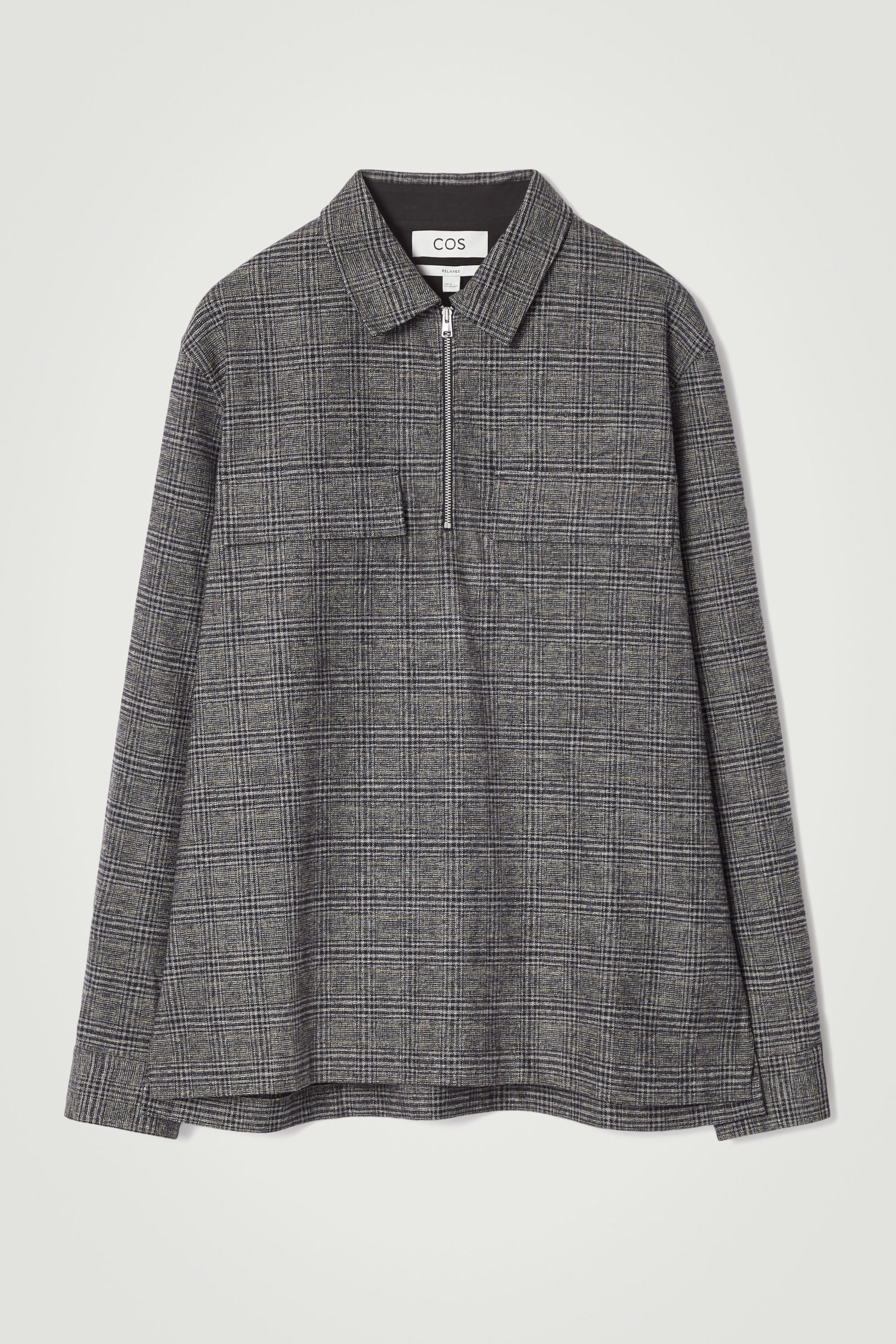 RELAXED CHECKED COTTON HALF-ZIP SHIRT