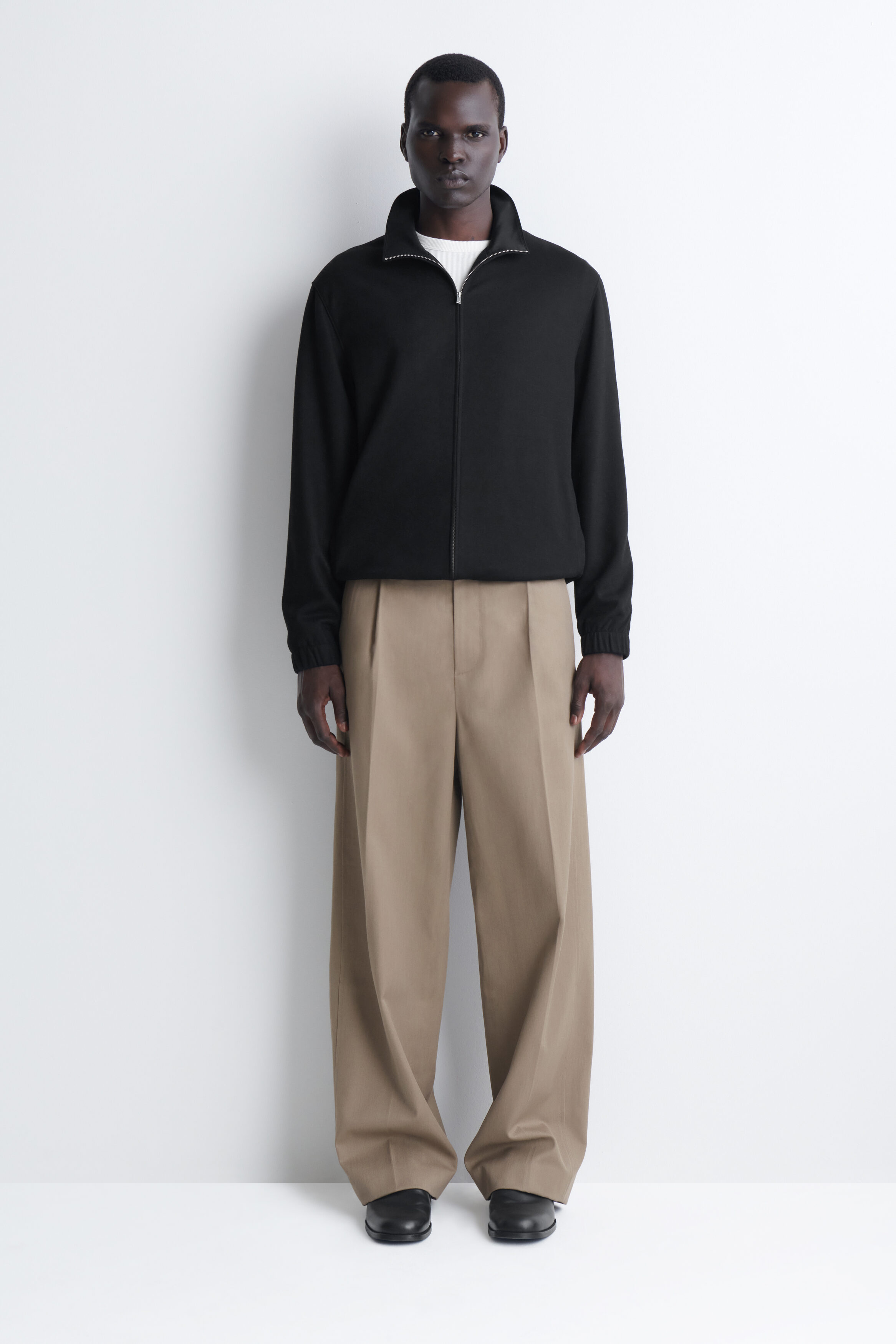 JERSEY MOCK-NECK ZIP-UP BLOUSON JACKET - BLACK | COS US