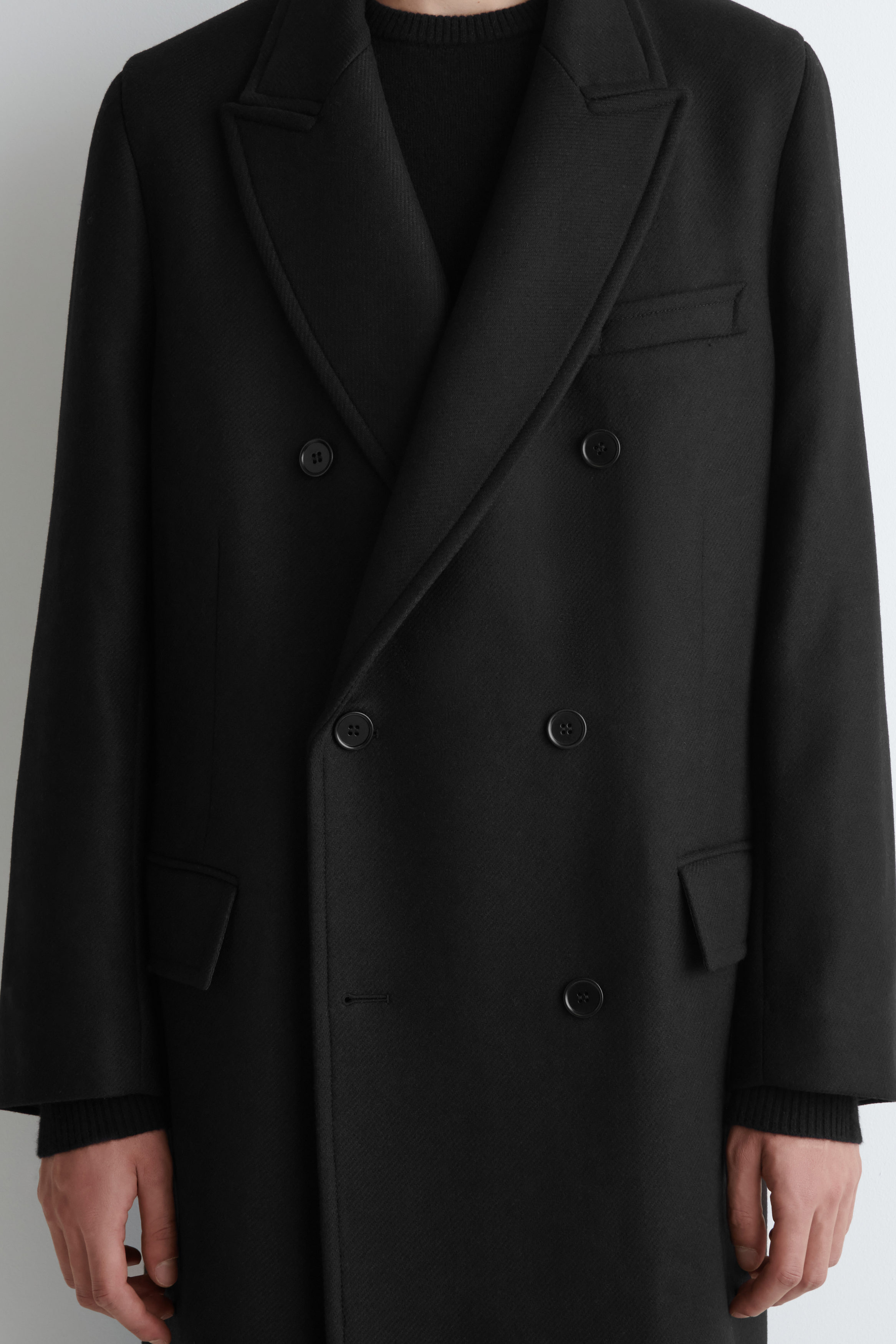 DOUBLE-BREASTED WOOL LONG COAT - BLACK | COS DK