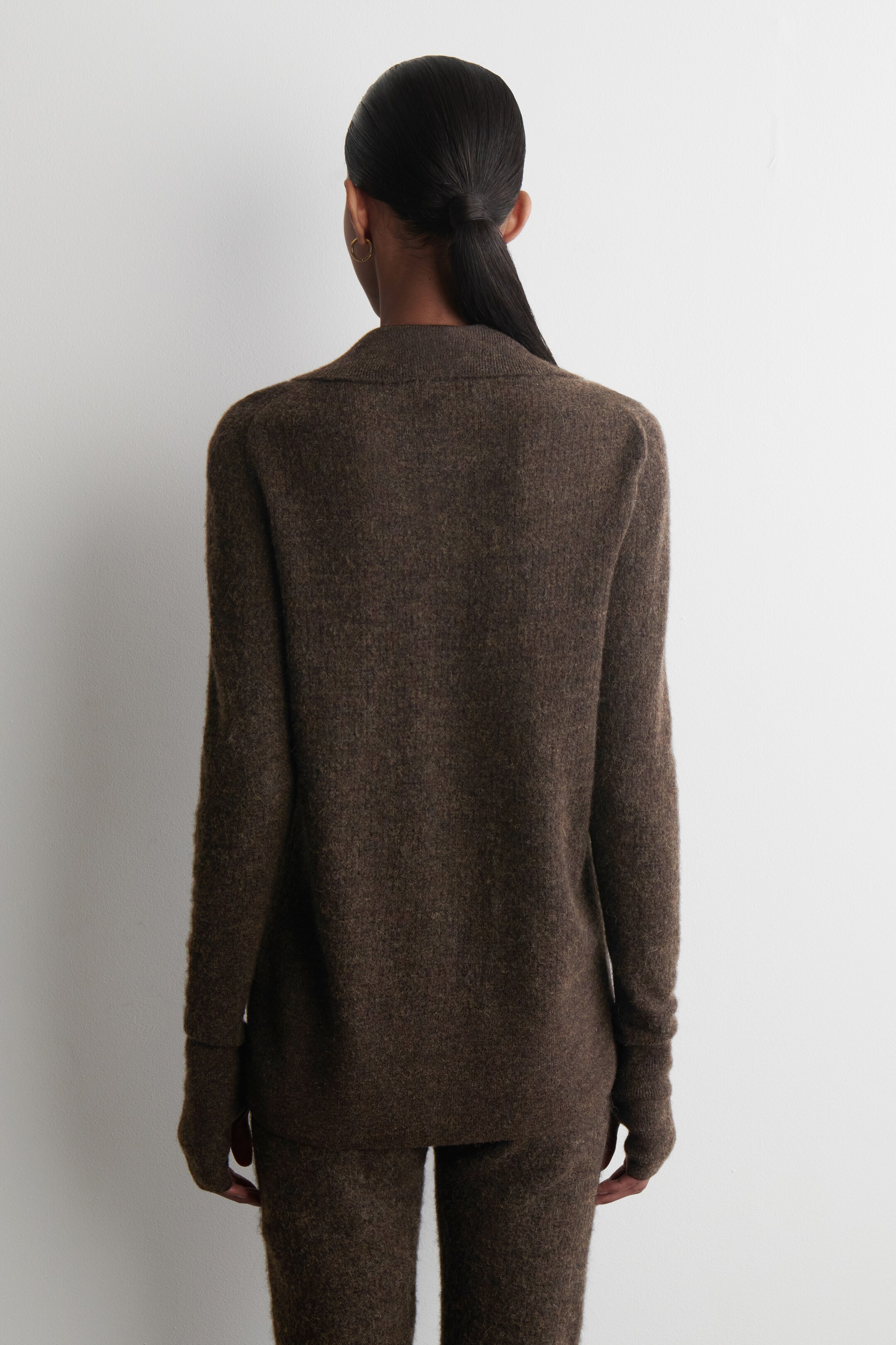 View larger image: ALPACA MERINO WOOL HIGH-NECK CARDIGAN - BROWN MÉLANGE - Ladies | H&M GB 4
