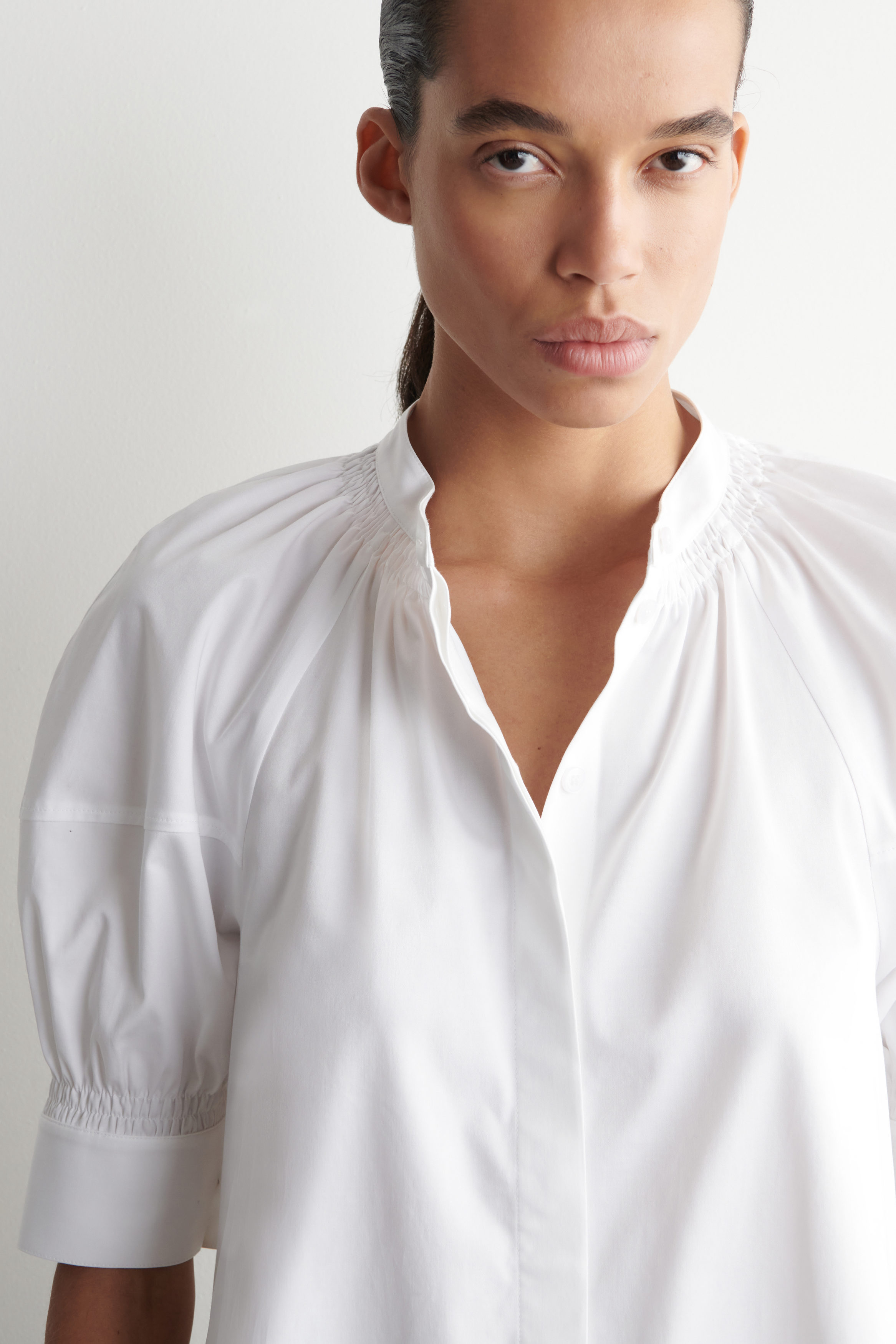 SMOCKED PUFF-SLEEVE BLOUSE - WHITE | COS US
