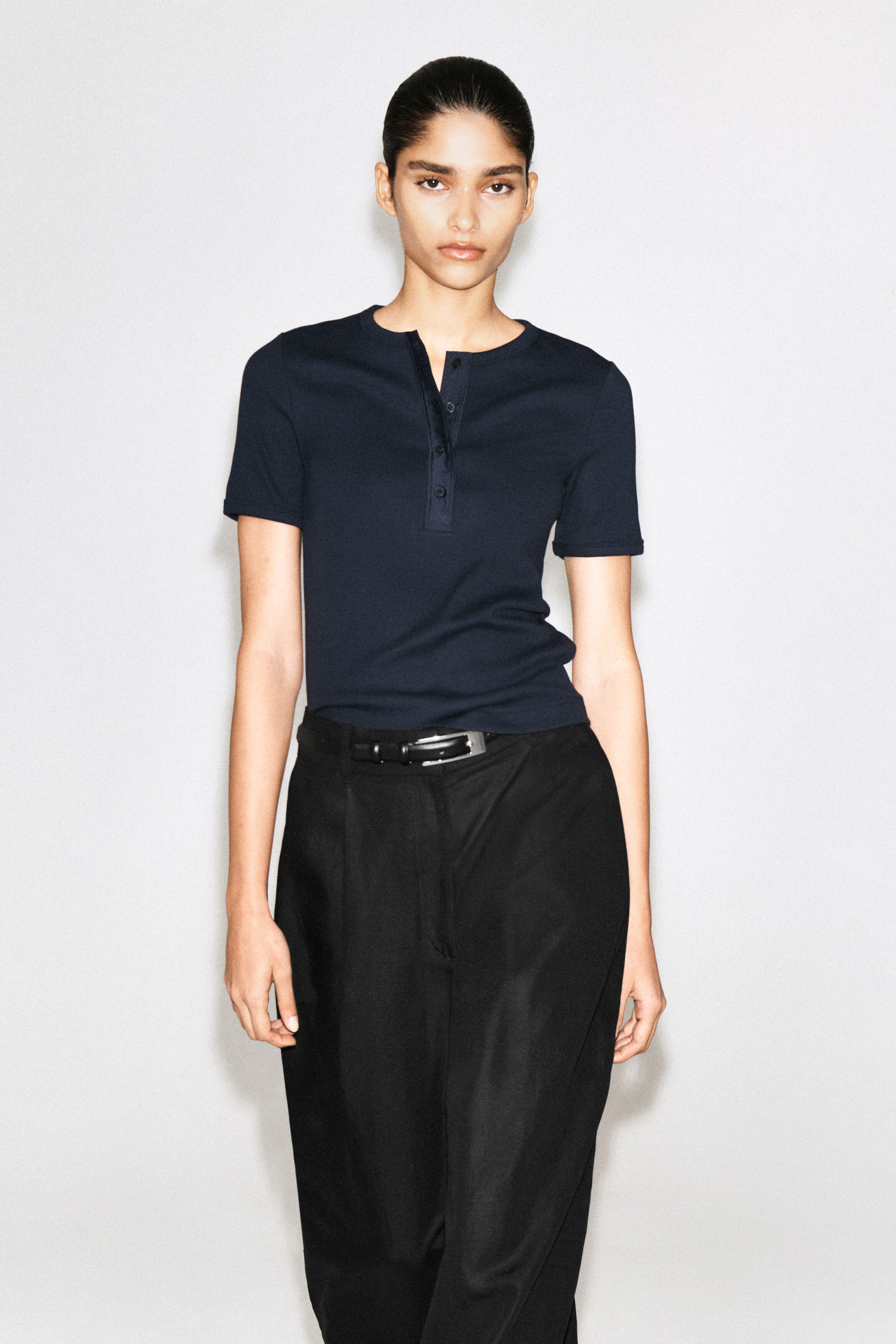 RIBBED HENLEY T-SHIRT - NAVY | COS CA