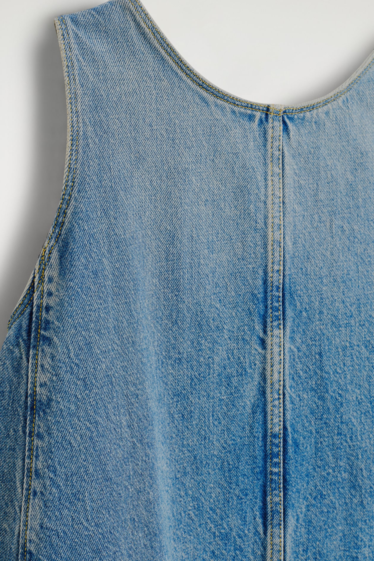 DENIM A-LINE MINI DRESS — BLUE