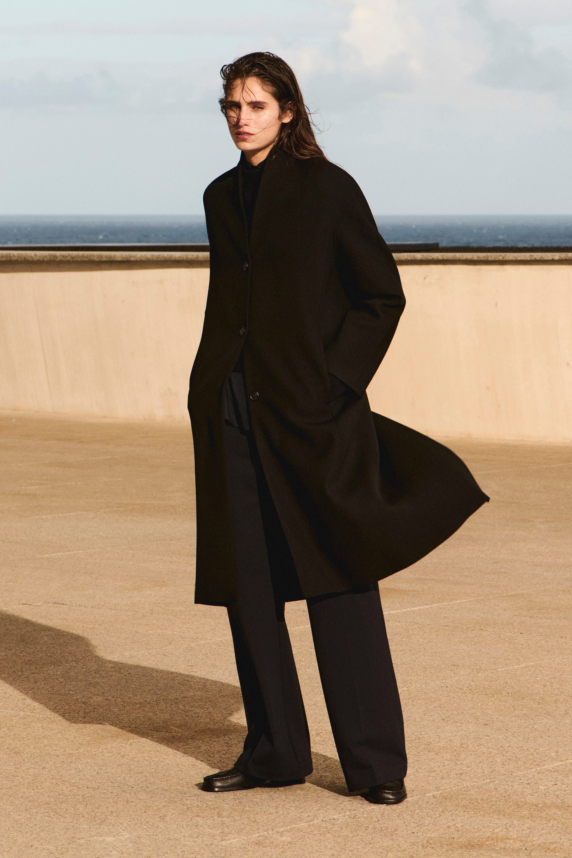 COLLARLESS WOOL-TWILL COAT - DARK GRAY | COS US