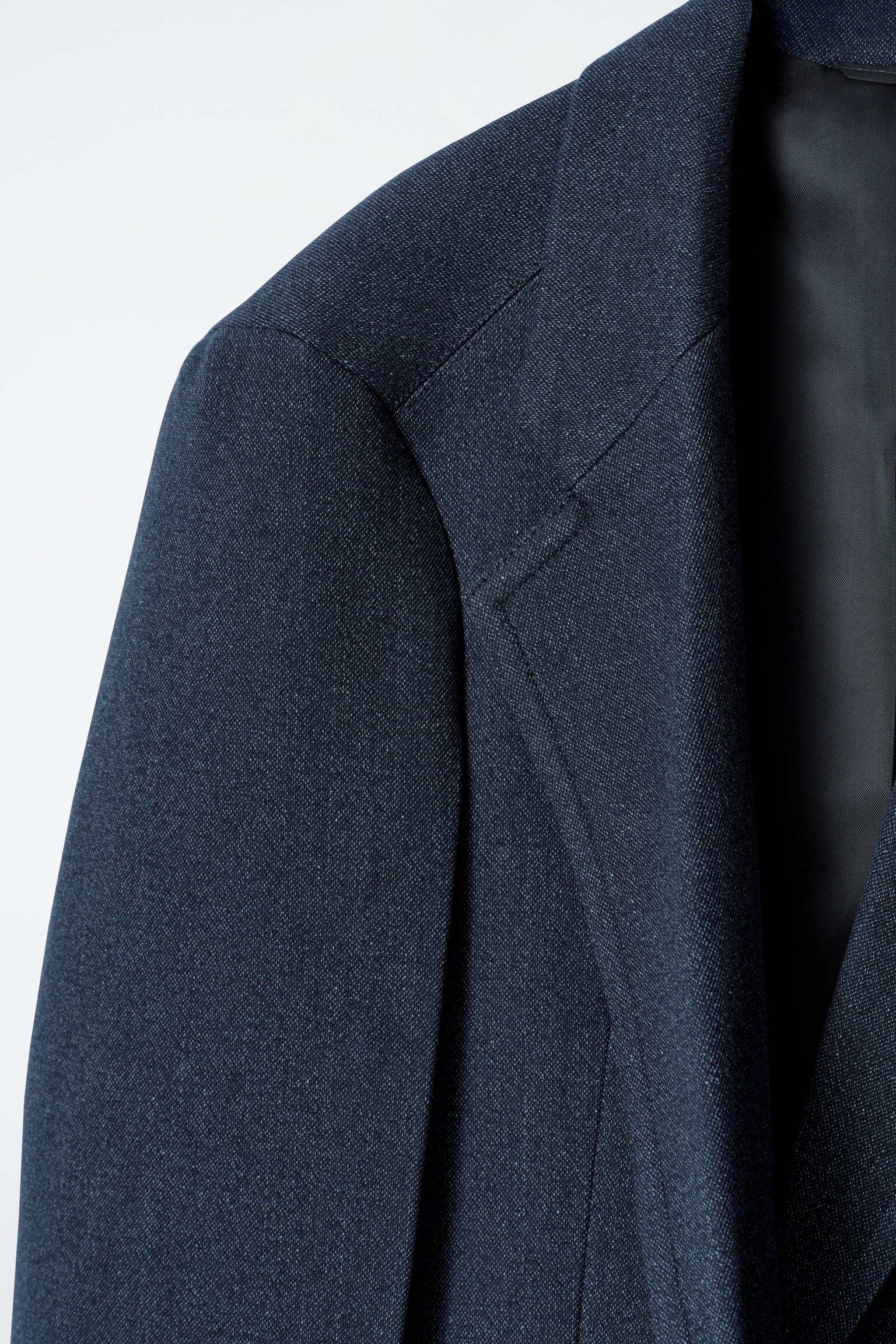 OVERSIZED EXAGGERATED-SHOULDER DENIM-LOOK BLAZER - DARK BLUE - 5