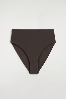 TEXTURED HIGH-WAISTED BIKINI BRIEFS — BROWN 6