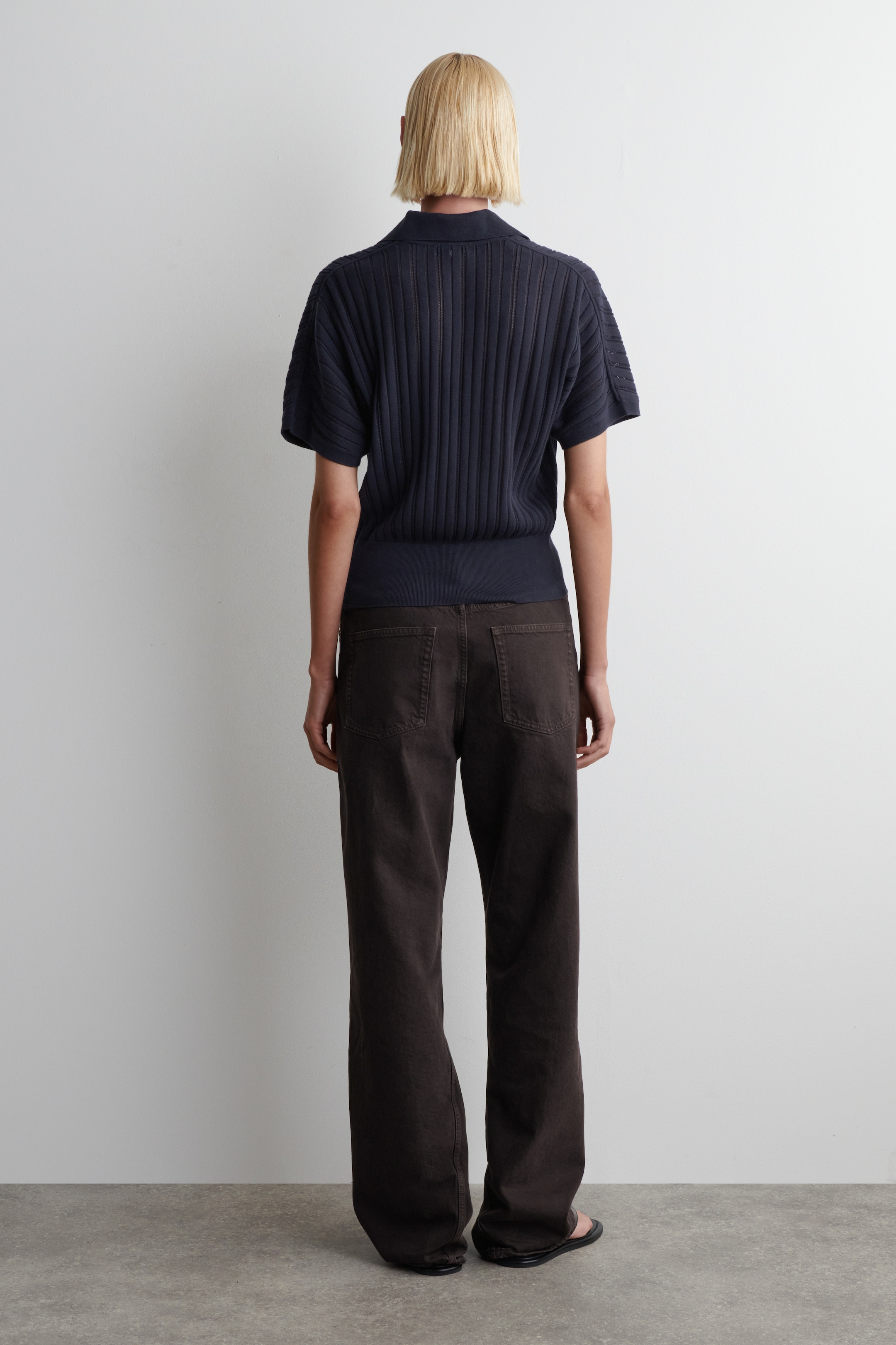 Agrandir l'image: CHEMISE EN MAILLE DE COTON POINTELLE - BLEU MARINE - FEMME | H&M FR 5