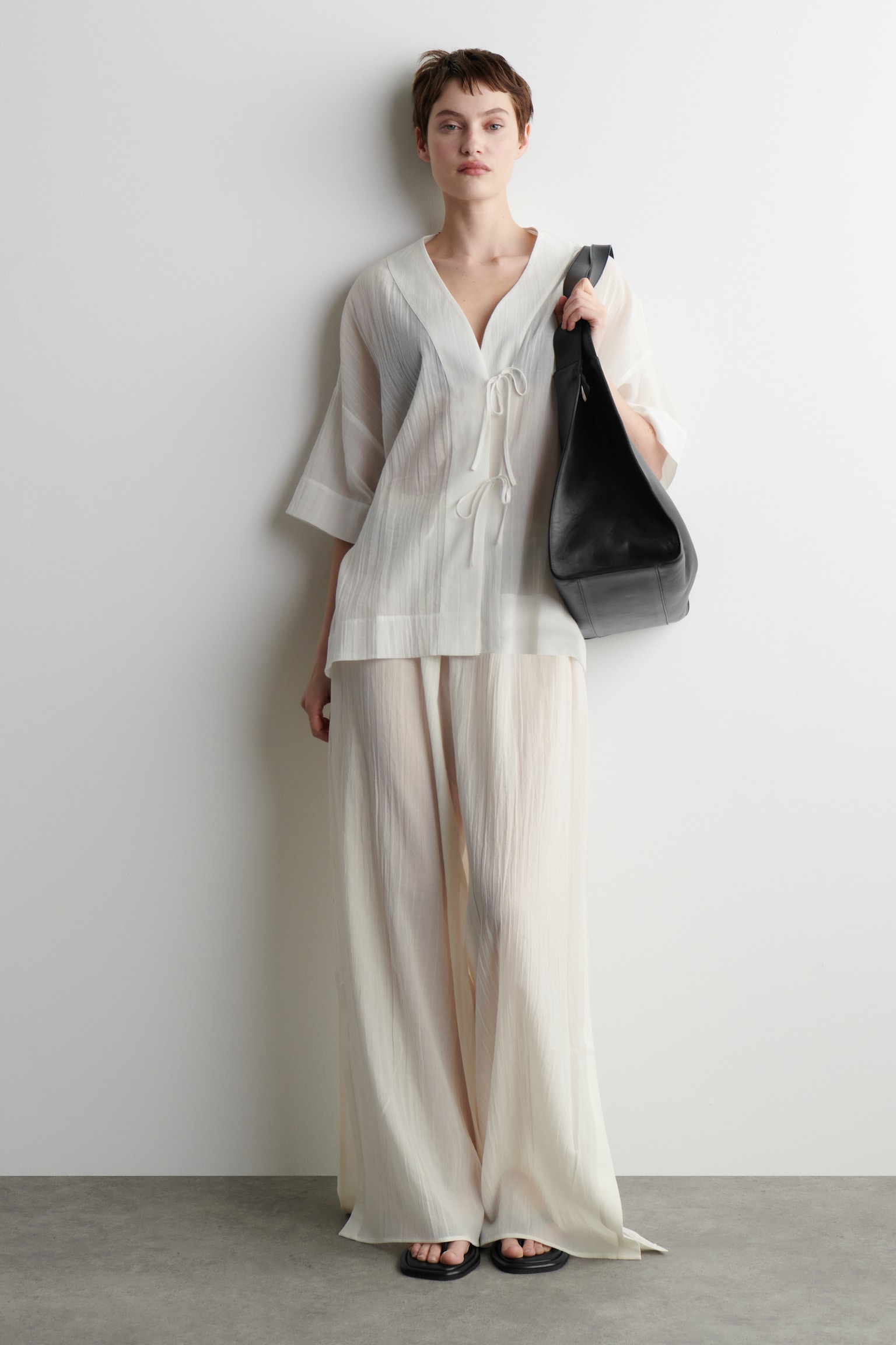 CHEMISE DE PLAGE FROISSÉE DEVANT À NOUER - BLANC/NOIR - 5